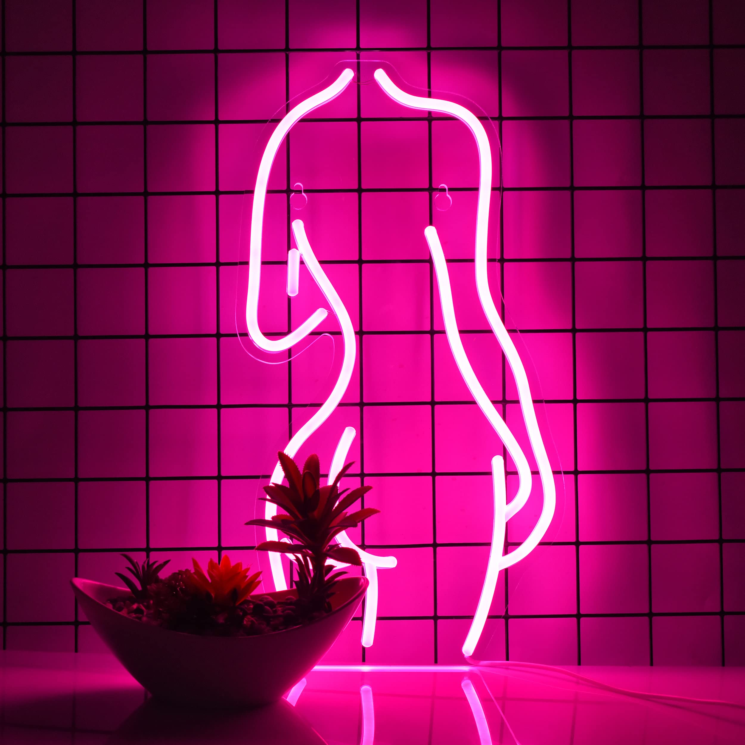 Pink LED Neon Sign for Women - 17x8.5 Inch USB Powered Backlit Wall Decor for Bedroom, Man Cave, Bar, Pub, Club, Garage & Home Parties - Perfect for Girls Room, Bachelorette Decor & Night Light