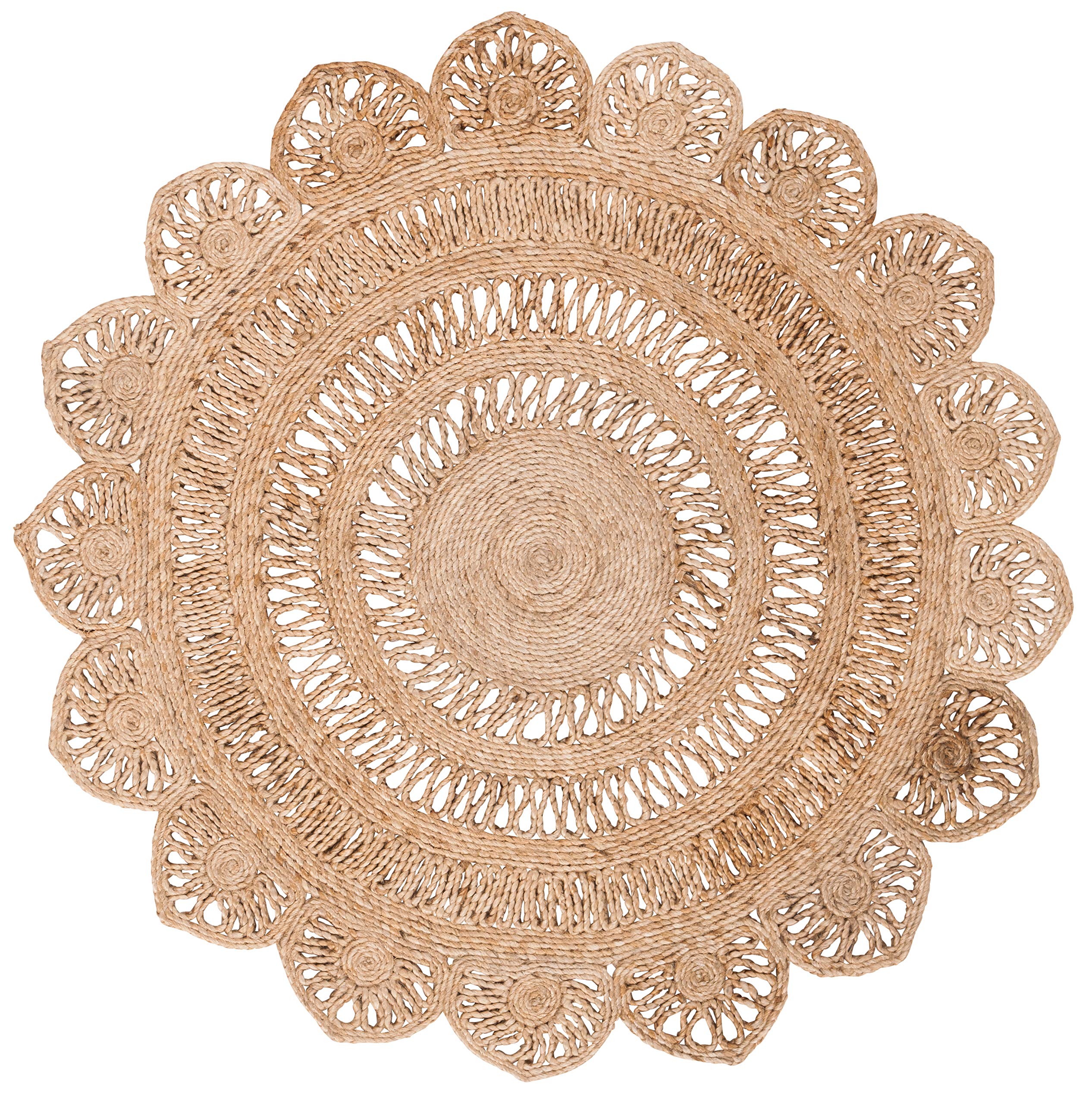 SAFAVIEH Handmade Boho Jute Area Rug 8' Round - Natural Fiber Round Collection NFB253A for Living Room, Bedroom & Boho Decor