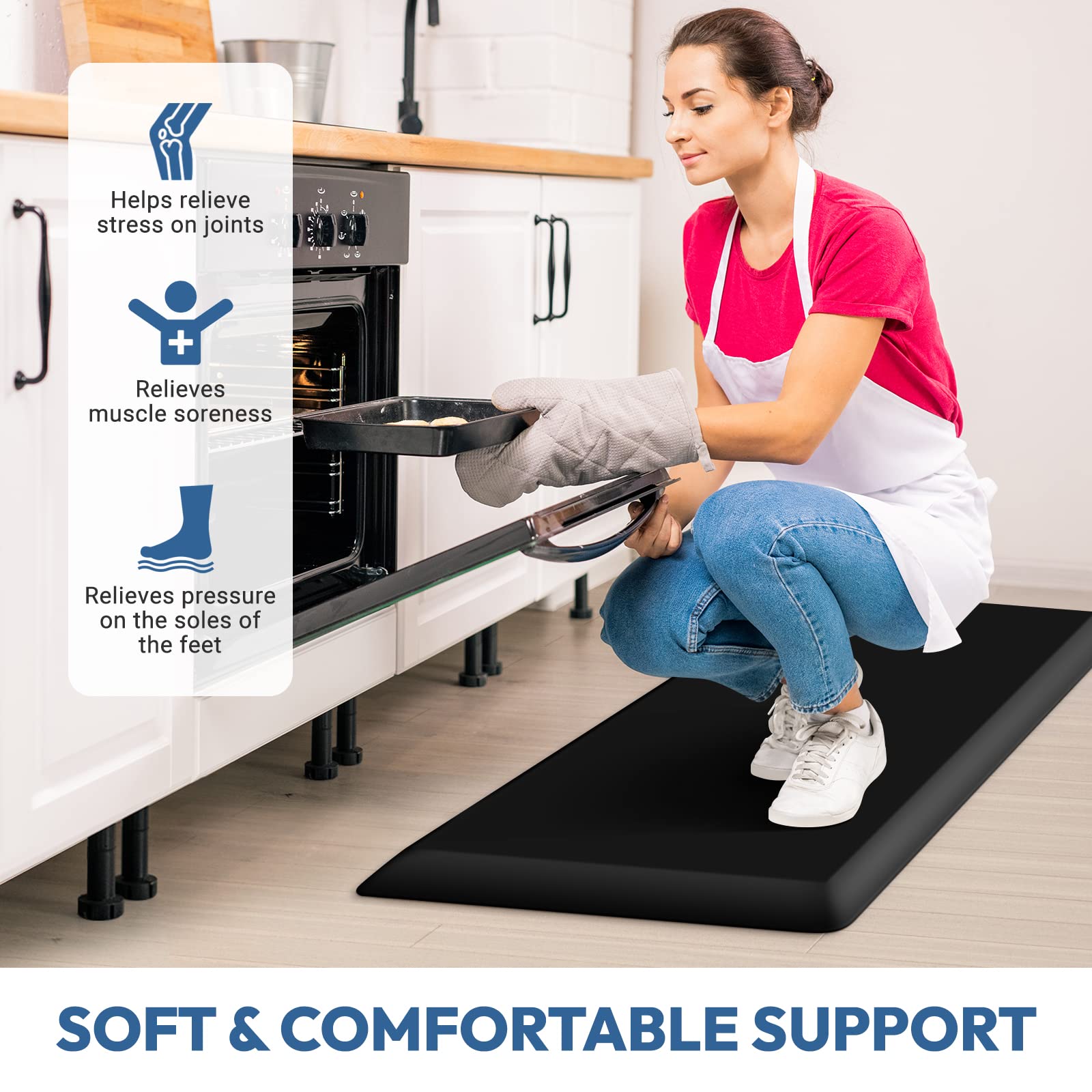 Premium 4/5 Inch Thick Anti-Fatigue Kitchen Mat - Non-Slip, Waterproof & Easy Clean Floor Cushion for Sink, Office & Cooking Areas - 17