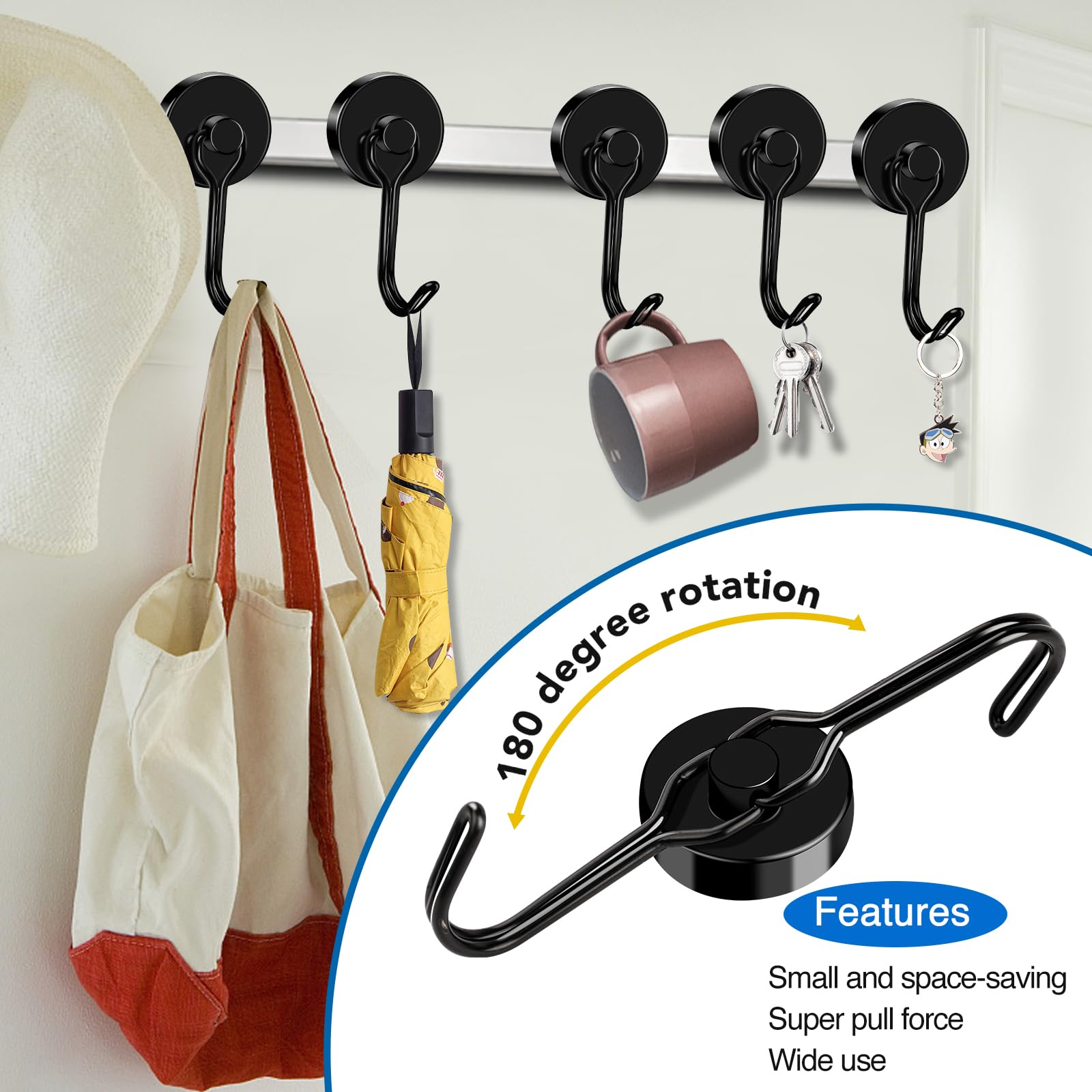 LOVIMAG 6-Pack Magnetic Hooks - Heavy Duty for Garage, Fridge & Travel