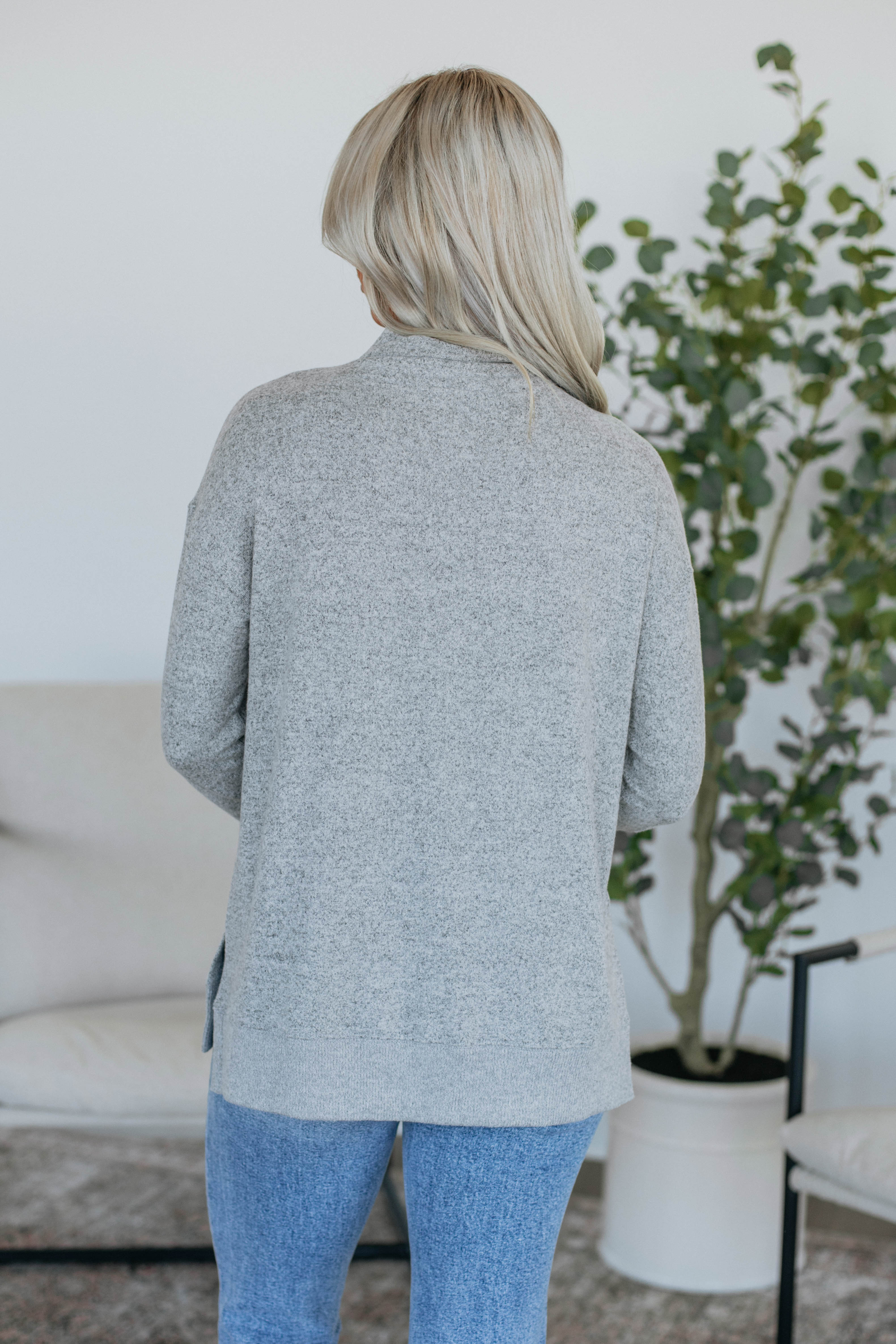Rachelle Mock Neck Top for Women - Soft Heather Grey Knit Blouse - Perfect for Work, Office & Casual Outfits