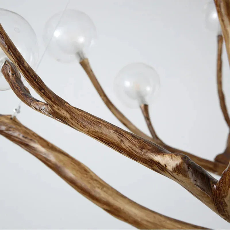 Rustic Branch Chandelier with Frosted & Clear Glass Balls - Farmhouse Ceiling Light Fixture for Dining Room, Bedroom or Living Room Decor