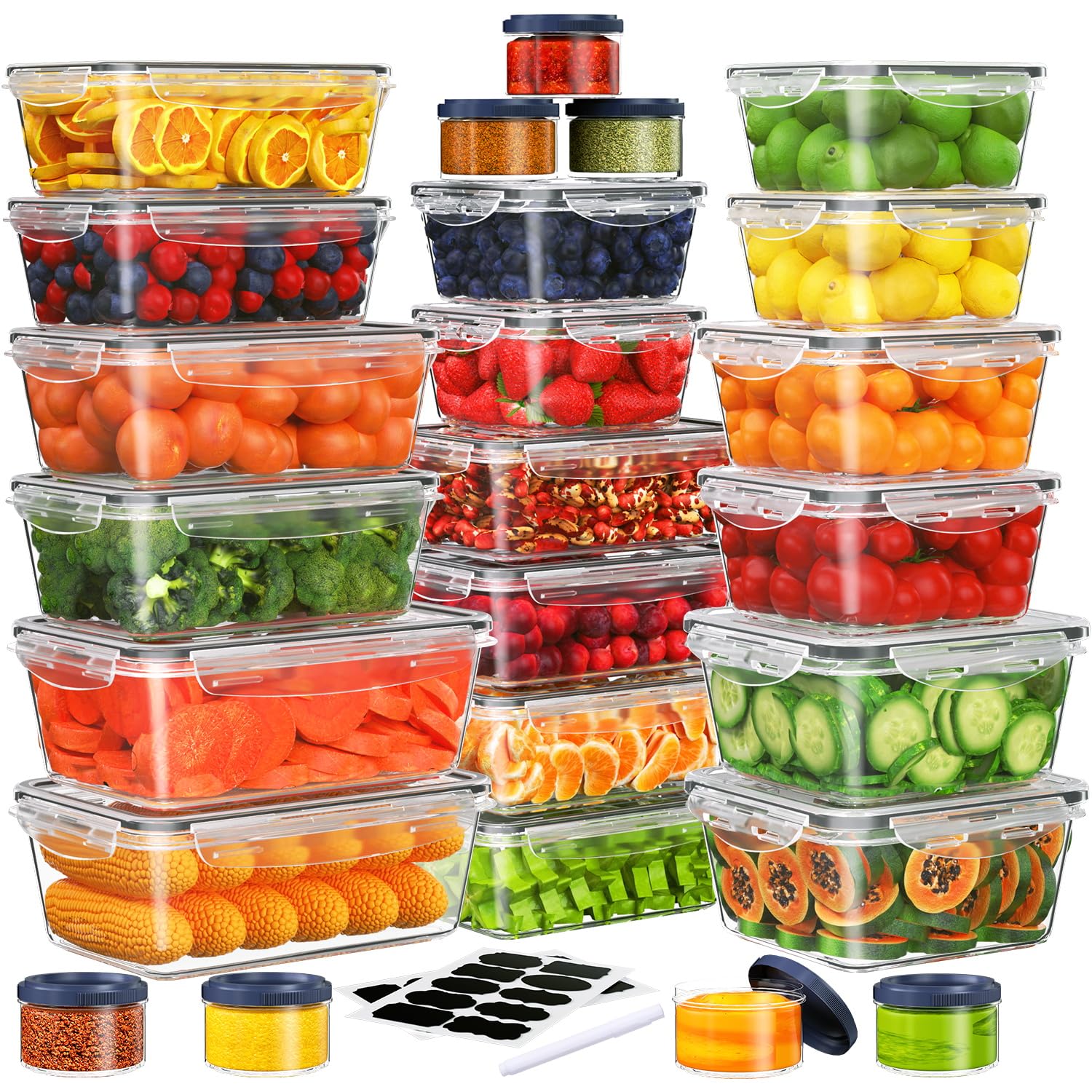 50-Piece BPA-Free Plastic Food Storage Containers Set with Lids - Microwave & Dishwasher Safe, Leakproof for Pantry, Kitchen Organization - Includes 25 Containers & 25 Lids with Labeling Pen - Perfect for Meal Prep, Leftovers, and Bulk Food Storage