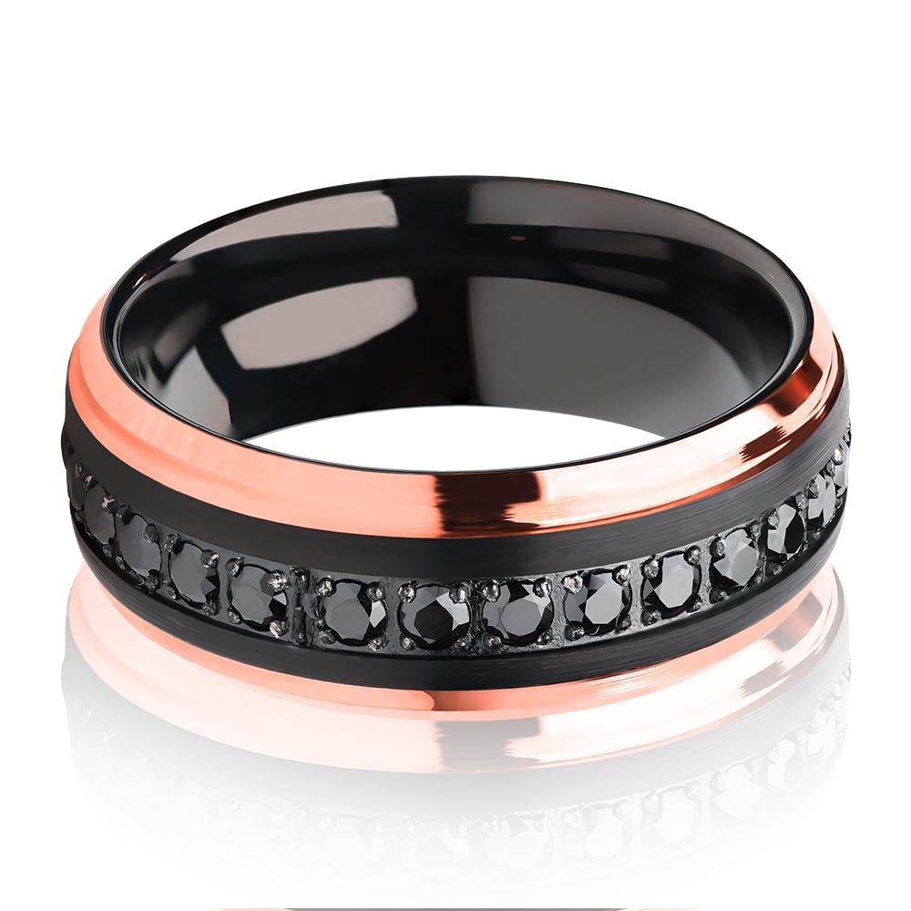 Rose Gold Tungsten Wedding Ring for Men & Women - 8mm Black Tungsten Carbide Wedding Band - Durable & Scratch-Resistant Anniversary Ring - Perfect for Engagements, Weddings & Special Occasions