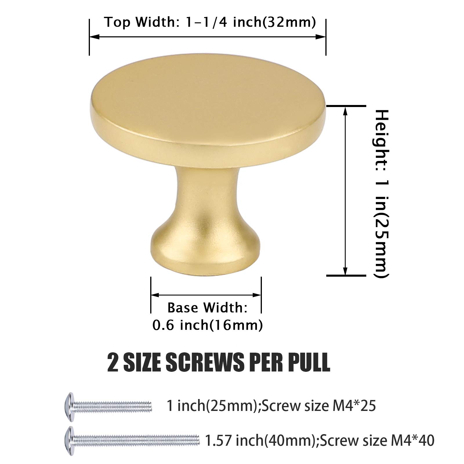 20 Pack Matte Gold Cabinet Knobs 1-1/4 Inch - Round Drawer Pulls for Kitchen, Bathroom & Bedroom Cabinets - Durable Hardware for Home Decor & Furniture Upgrade