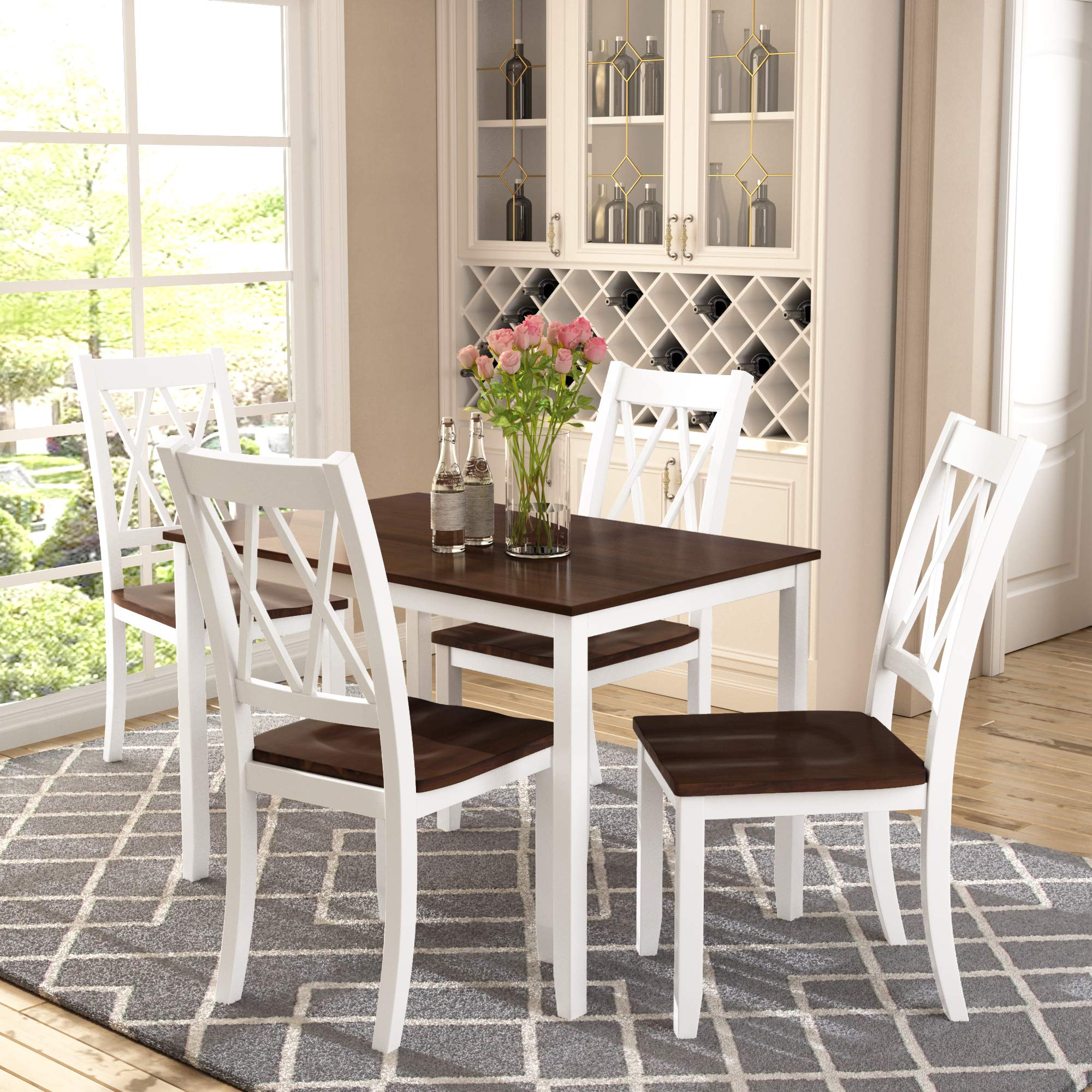 Bellemave 5-Piece Wooden Dining Table Set - Rustic Country Kitchen & Dining Room Furniture with Chairs - Perfect for Family Meals, Entertaining Guests & Small Space Dinettes (White)