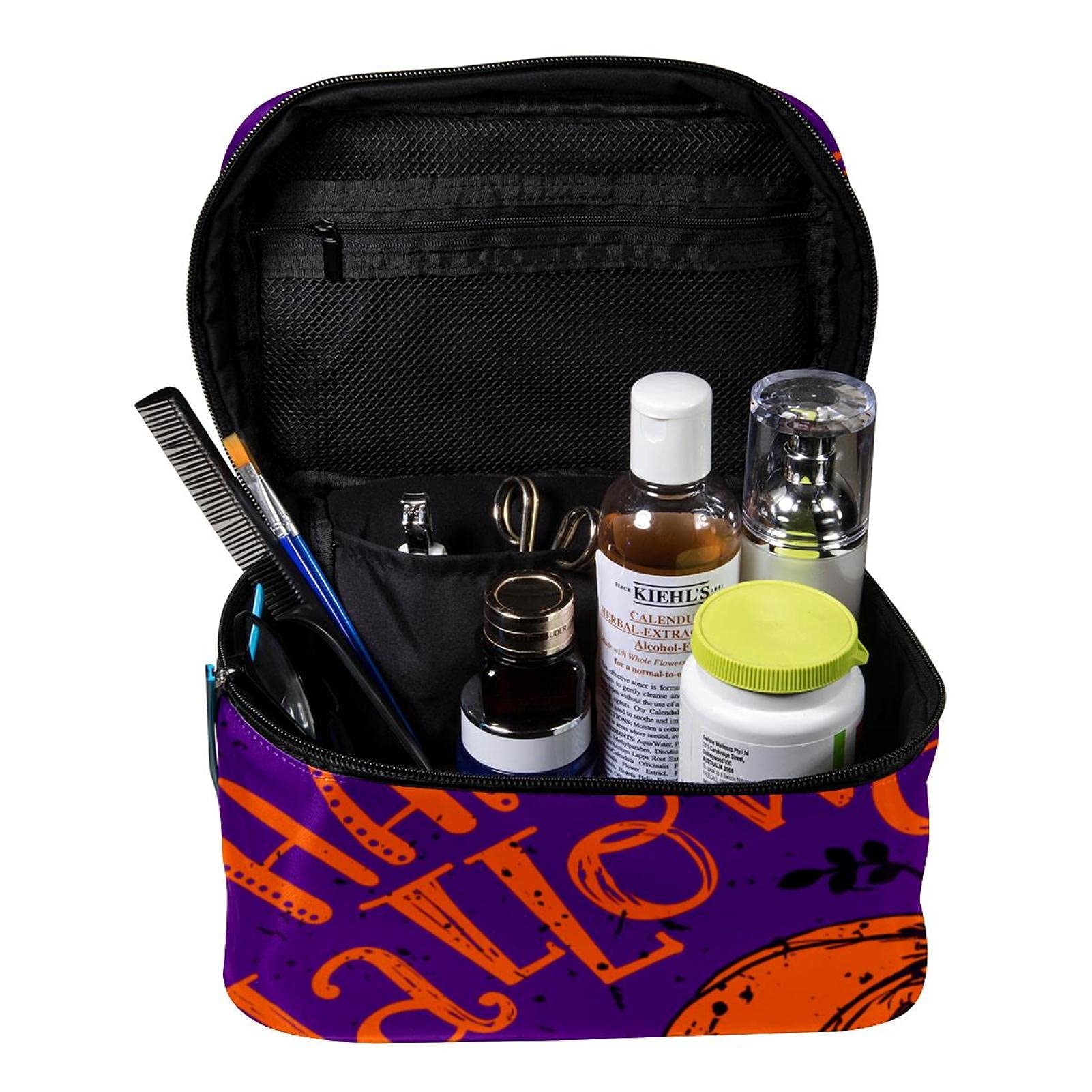 Halloween Themed Large Travel Makeup Bag - Waterproof Cosmetic Organizer with Zipper for Women & Girls - Perfect for Travel, Gym, and Daily Use