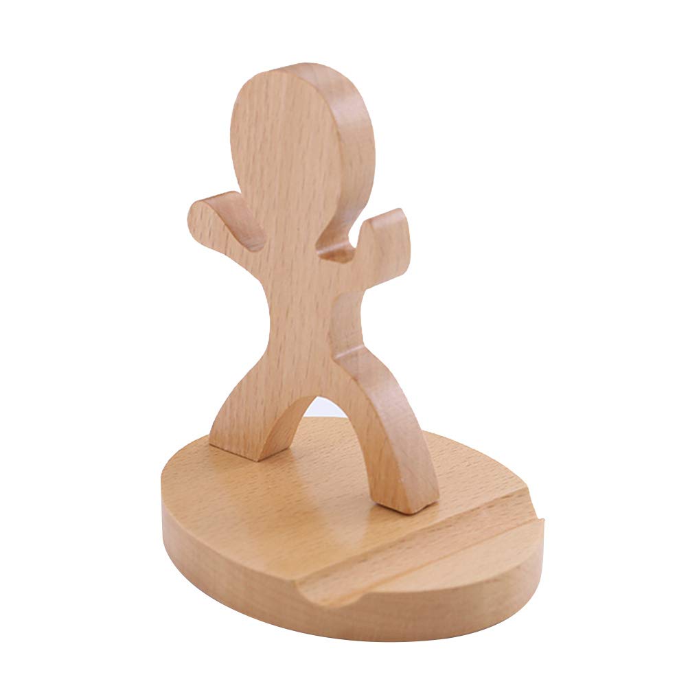 IFUNDOM Wooden Tai Chi Boy Phone Stand - Creative Desktop Cell Phone Holder for iPhone, Samsung, Galaxy - Natural Log Color - Perfect for Office, Home, Meditation & Feng Shui Decor