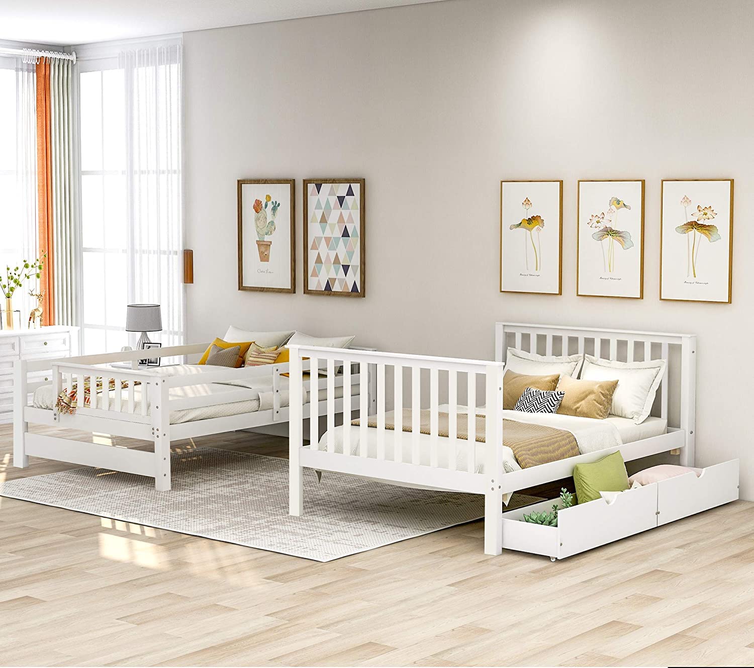 Harper & Bright Designs Full Over Full Bunk Bed with Stairs for Adults & Teens - Wooden Bunk Bed with 6 Storage Drawers & Shelves - Detachable Full Size Bunk Bed for Kids, Boys & Girls - White - Perfect for Small Bedrooms, Guest Rooms & Dormitories