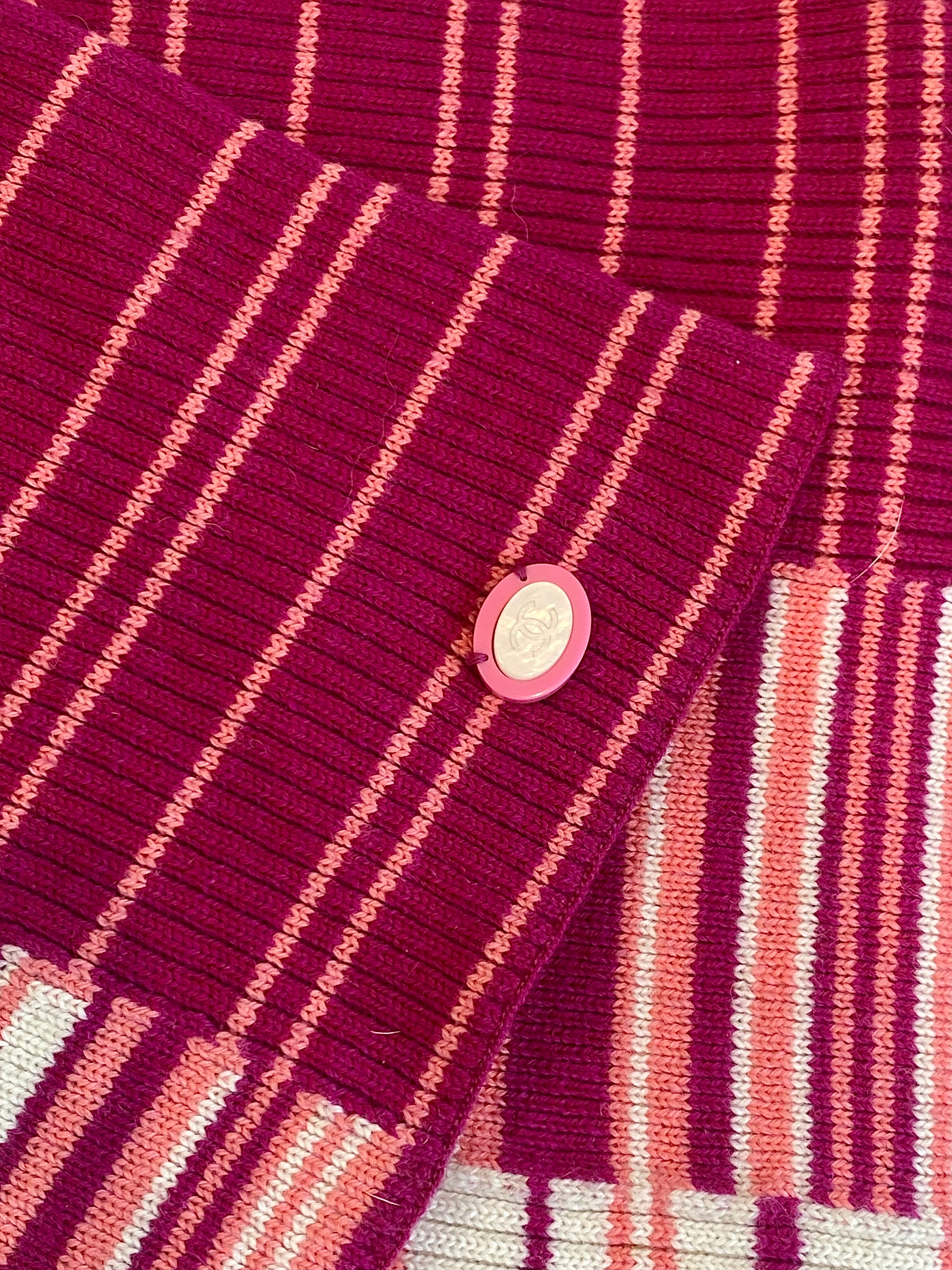 Chanel Pink Striped Scarf Set - Luxury Cashmere Shawl & Wrap for Women - Perfect for Winter Fashion, Gift Giving & Special Occasions