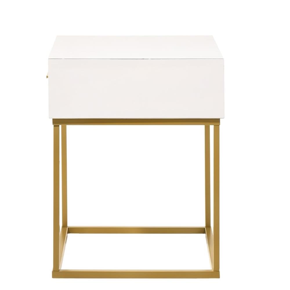 MAKLAINE White One-Drawer Nightstand with Gold Legs - Modern Bedside Table for Bedroom, Living Room & Office Storage