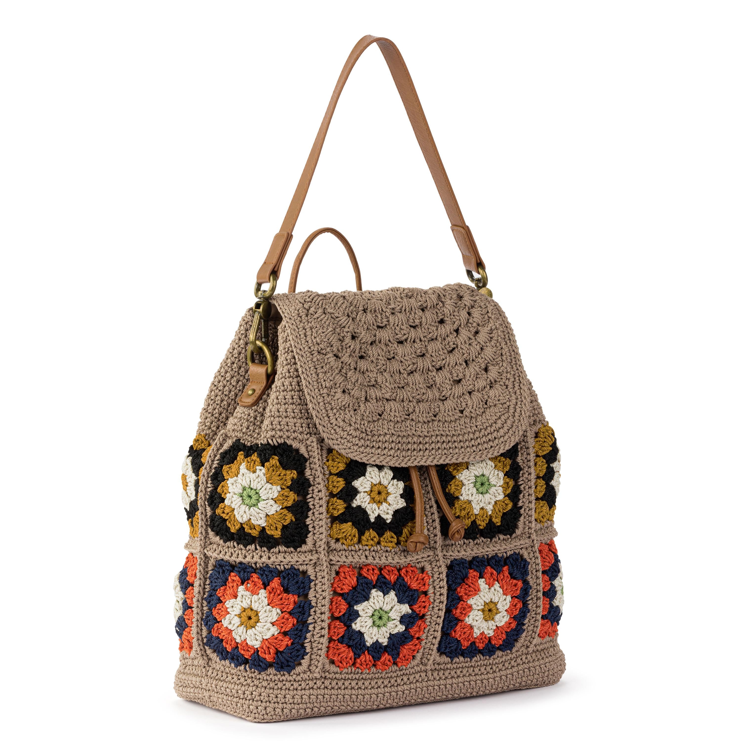 Handmade Crochet Sayulita Backpack - Sand Neutral Patch Boho Beach Bag for Women, Perfect for Travel, Festival & Everyday Use