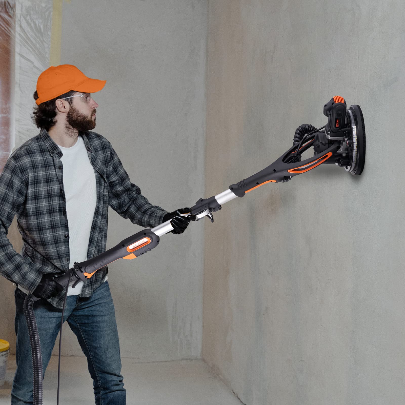 VEVOR 900W Electric Drywall Sander with 12 Sanding Discs, Variable Speed 800-1800 RPM, 3 Suction Ducts & Dust Bag - Foldable Ceiling Sander with Extendable Handle & 2 LED Lights for Wall and Ceiling Sanding - Perfect for Home Renovation, DIY Projects, and Professional Construction Work