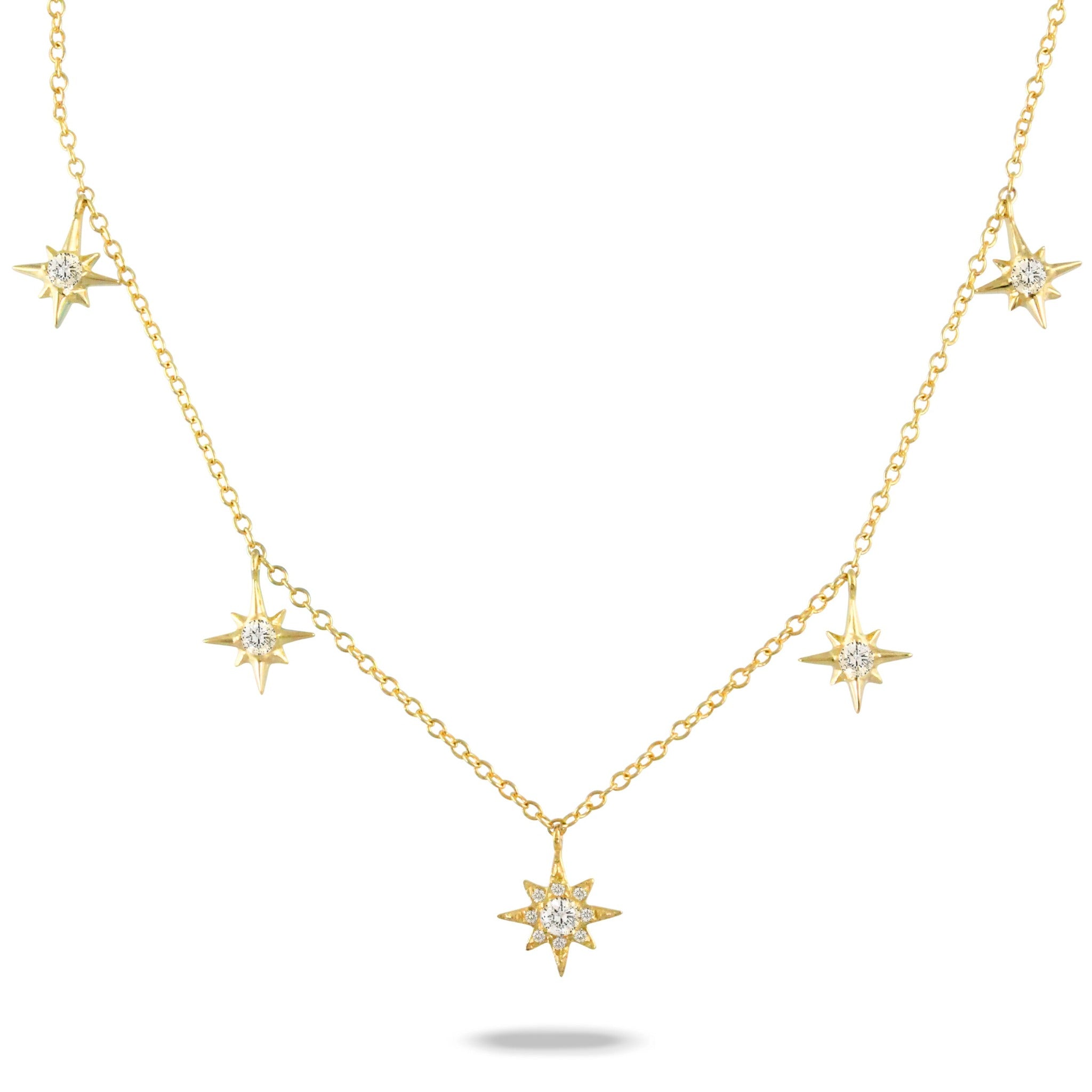 14K Yellow Gold Diamond Starburst Pendant Necklace for Women - Elegant Layering Piece for Weddings, Parties & Special Occasions