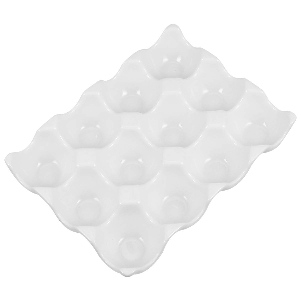 12-Slot Ceramic Egg Holder - White Countertop & Refrigerator Egg Tray Dispenser - Durable Ceramic Egg Keeper for Kitchen, Breakfast Buffet, and Farmhouse Decor