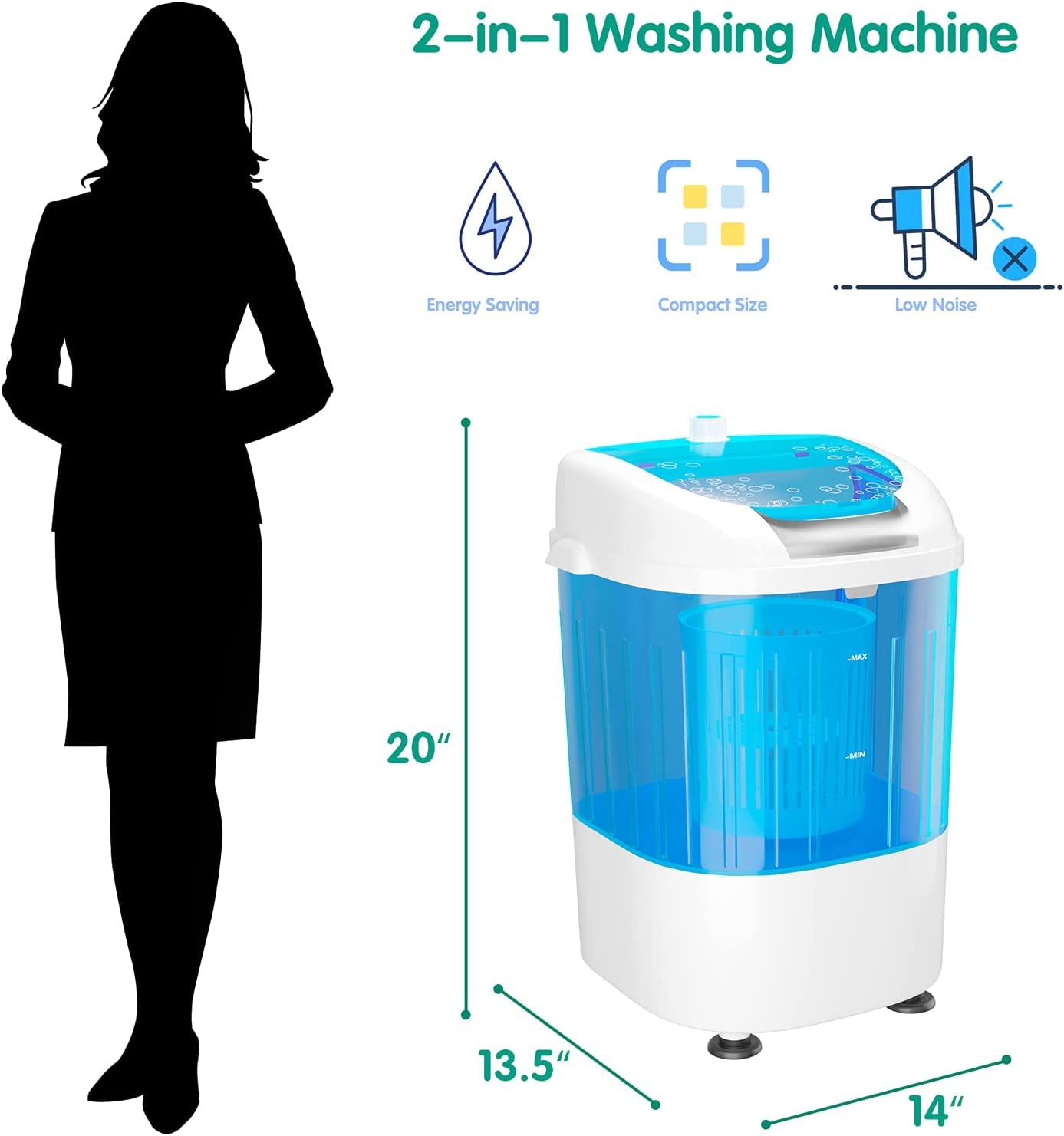 MEDIMALL 5.5lbs Portable Washing Machine with Spin Dryer - Compact Semi-Automatic Washer & Dryer Combo for RV, Camping, Apartment, Dorm - Includes Drain Hose & Spin Basket - Perfect for Small Spaces & Travel Laundry (Blue)