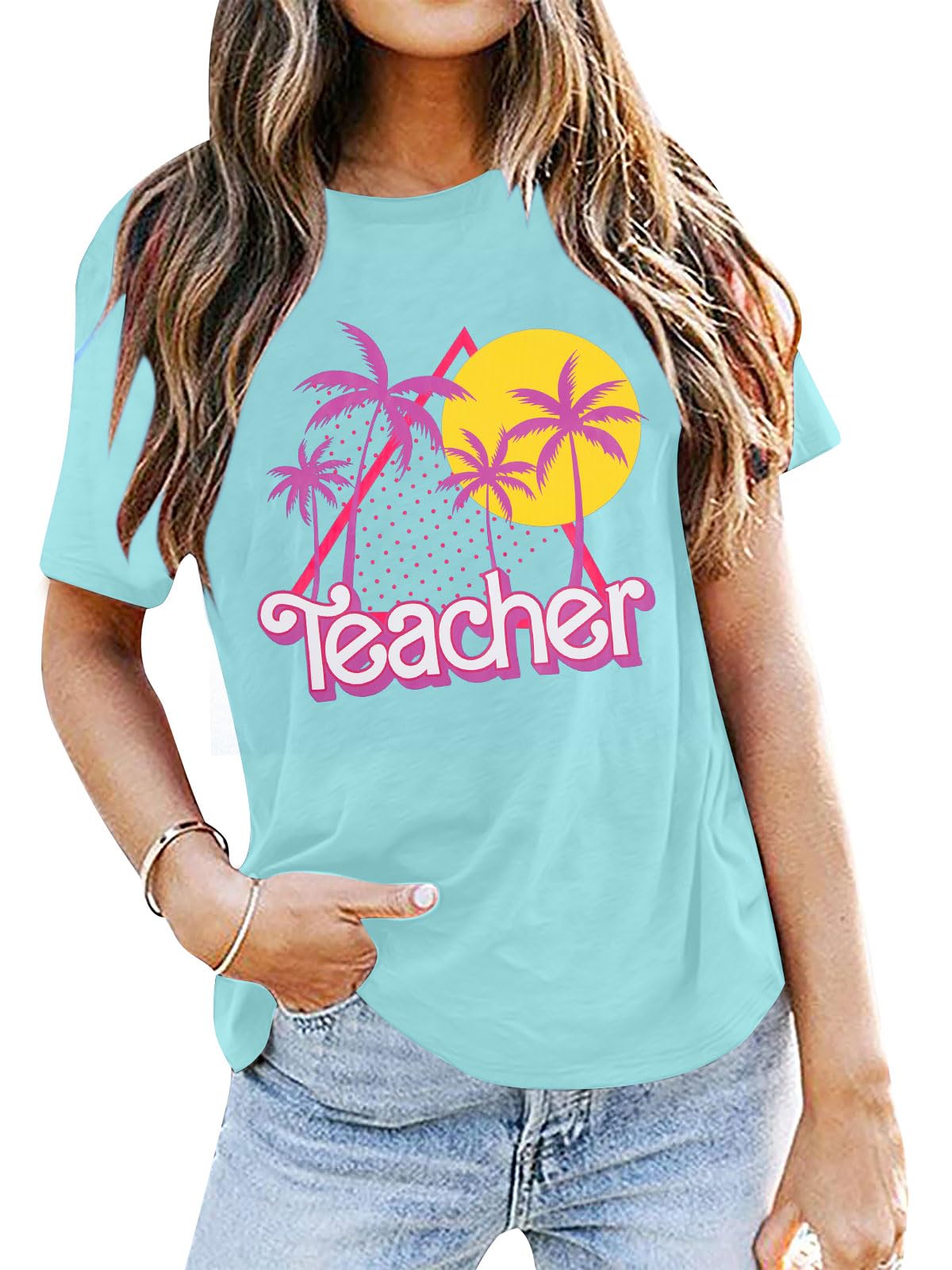 Retro 90s Neon Teacher Shirts for Women - Vintage Inspired Teacher Outfits & Tops - Perfect for Classroom, Teacher Appreciation Week & Back to School