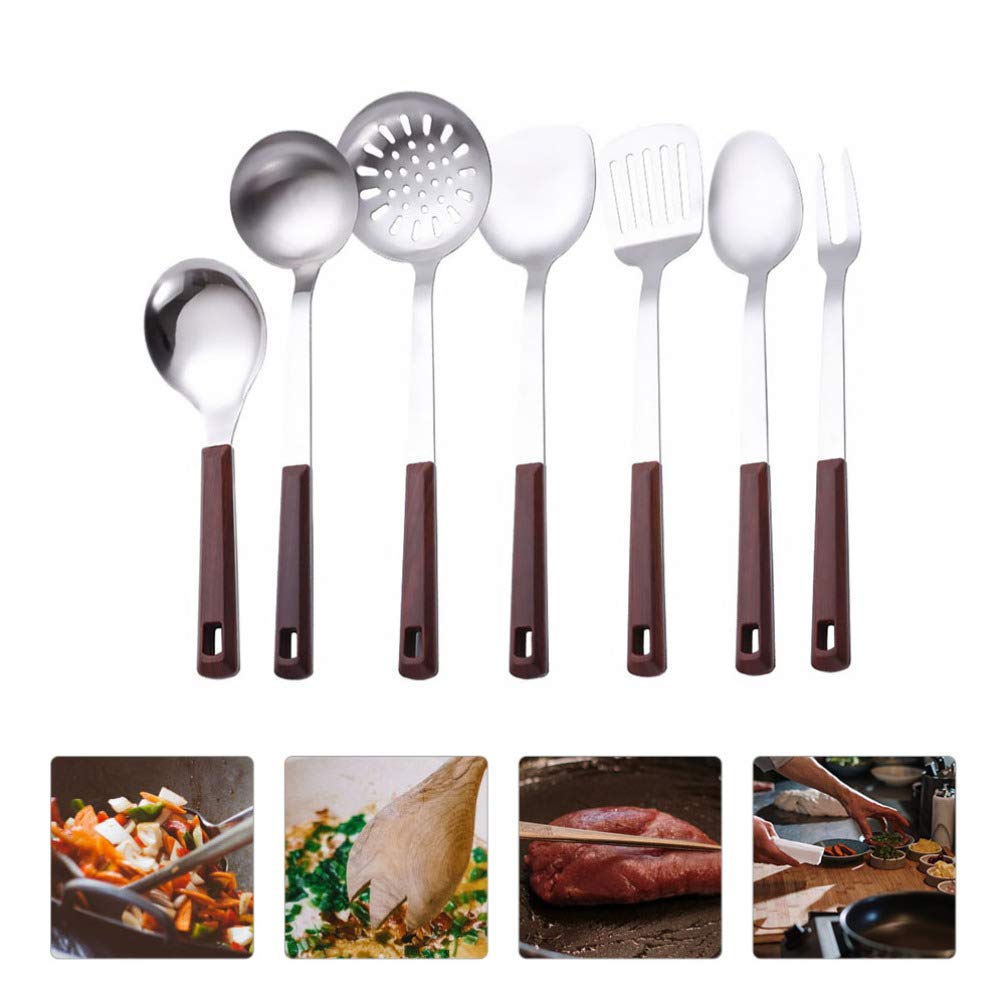 Hemoton 7-Piece Stainless Steel Kitchen Utensil Set - Fine Mesh Sieve, Baking Spatula, Skimmer Ladle & More for Cooking, Baking & Food Prep - Durable Kitchen Gadgets for Home Chefs & Bakers