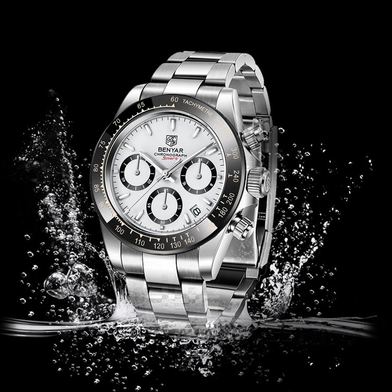BENYAR Men's Fashion Quartz Analog Chronograph Watch - Waterproof, Scratch Resistant Stainless Steel Strap for Business, Leisure & Sports Activities