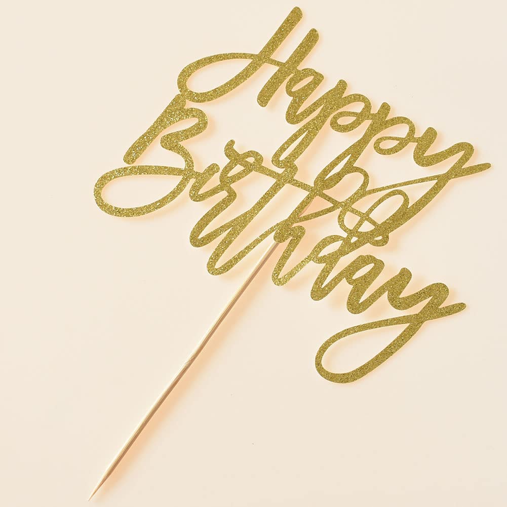 Happy Birthday Cake Topper - Gold Glitter Party Decorations for Birthday Cakes | Perfect for Birthday Parties, Baby Showers & Anniversary Celebrations