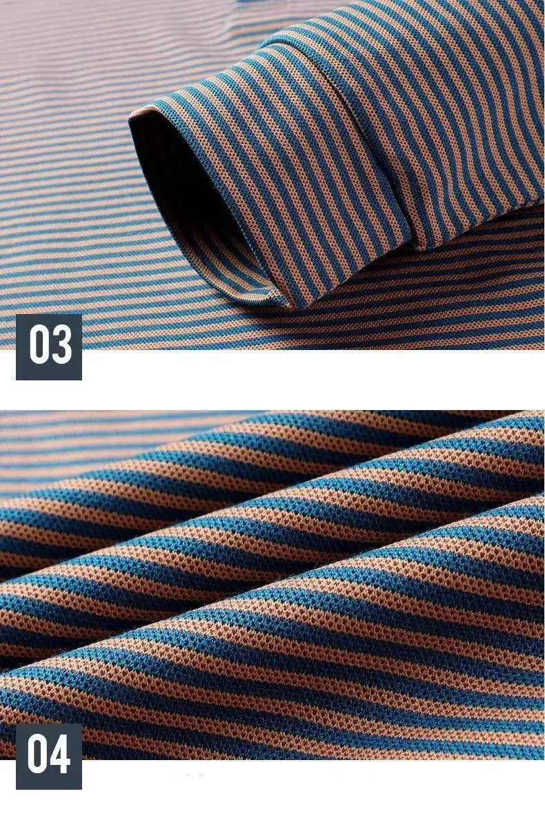 Men's Striped Polo Shirt Long Sleeve Cotton Casual Button Down Shirt for Work, Office & Outdoor Activities