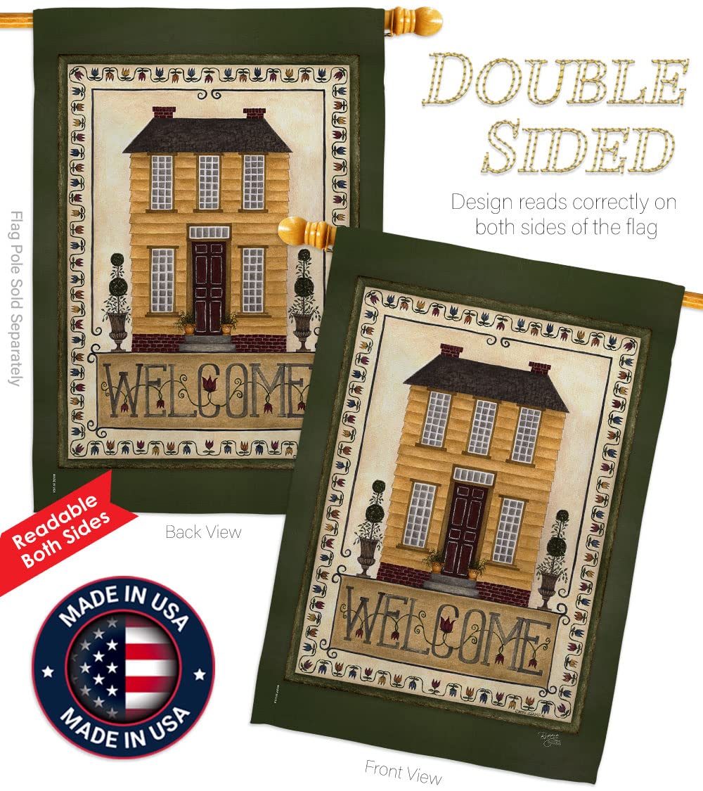 Yellow Welcome Home Flag Set - 28x40 Inch with Pole for Outdoor Decor