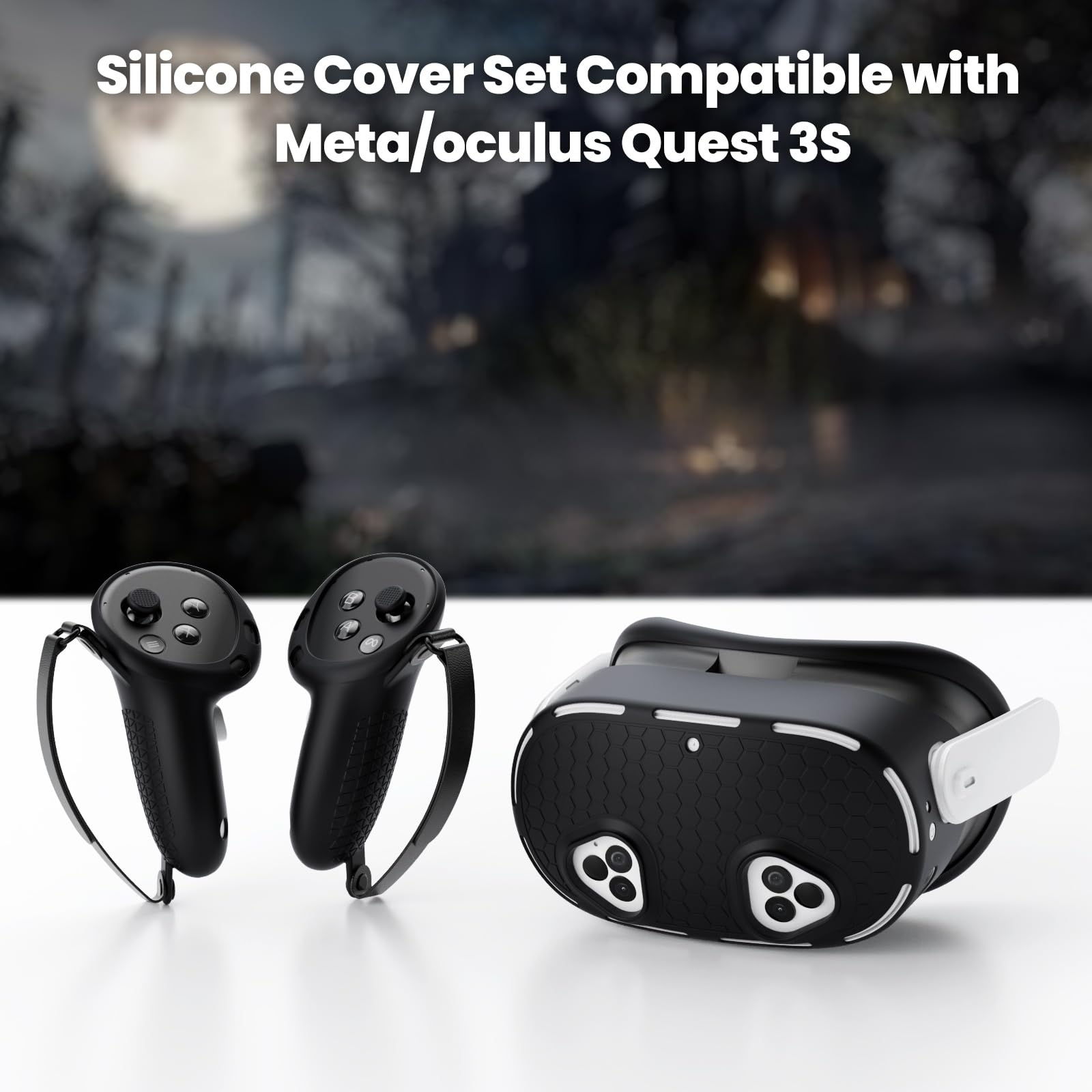 Meta/Oculus Quest 3 VR Accessories Set - Silicone Face Cover, Shell Cover, Controller Grips & Lens Protectors (Black) | Enhanced Comfort & Protection for VR Gaming & Fitness