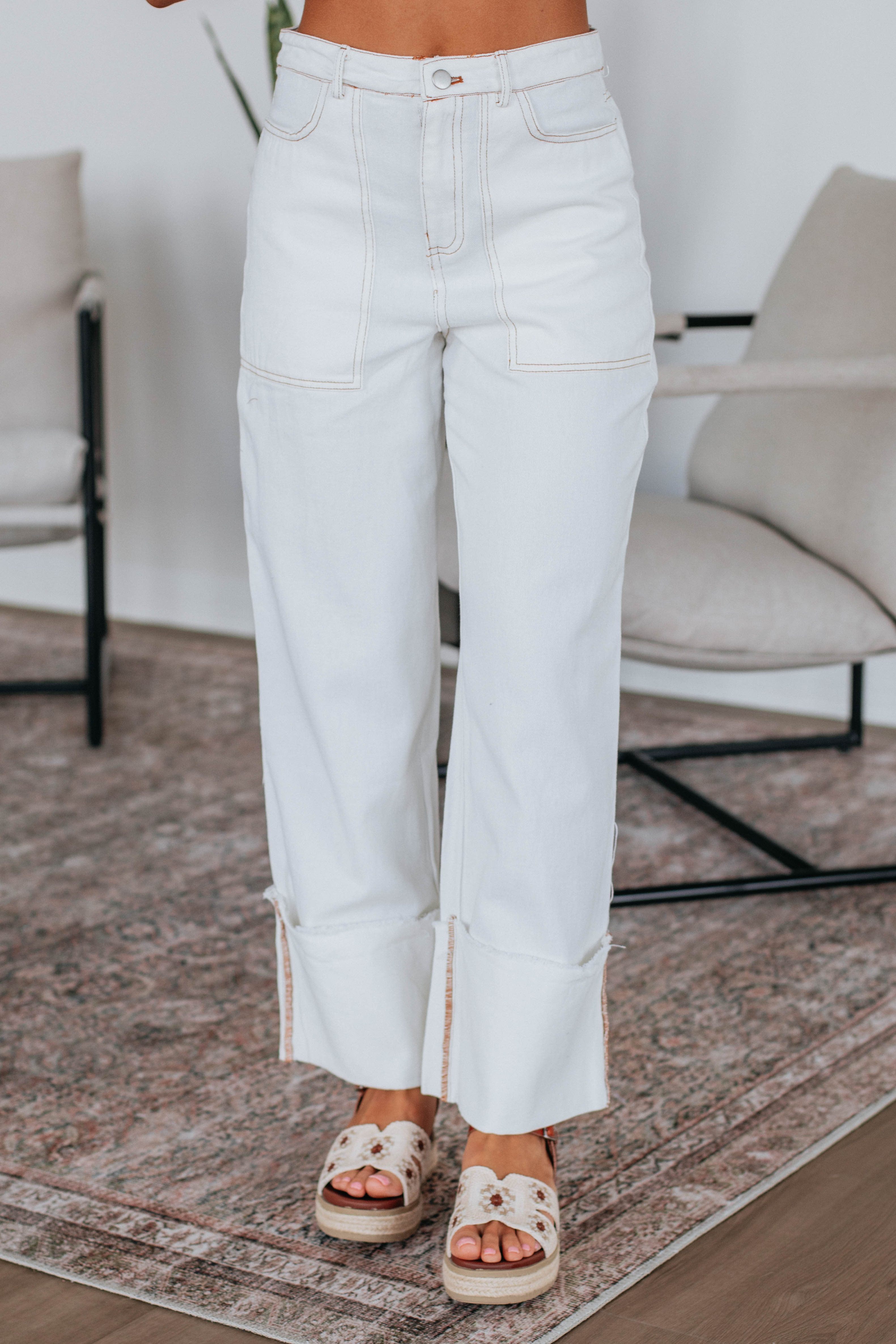 Cosette Wide Leg Pants for Women - High Waisted Linen Palazzo Trousers - Ivory Casual Summer Pants for Office, Travel & Beach Outfits