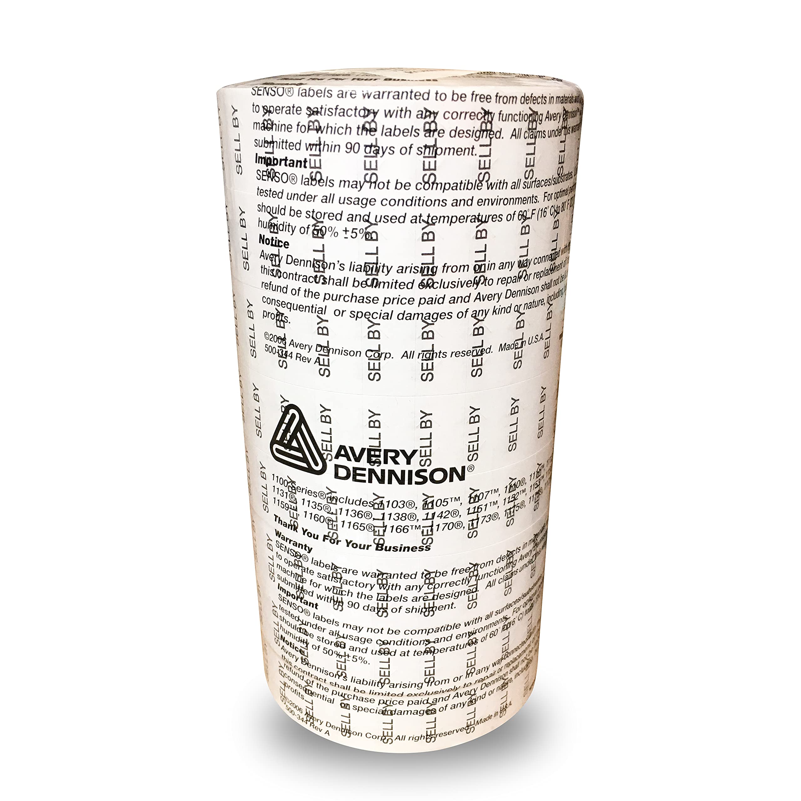 White 'Sell by' Pricing Labels with Black Print for Monarch 1131 Pricers - 8 Rolls + Free Ink Roller - Perfect for Retail Stores, Supermarkets & Inventory Management
