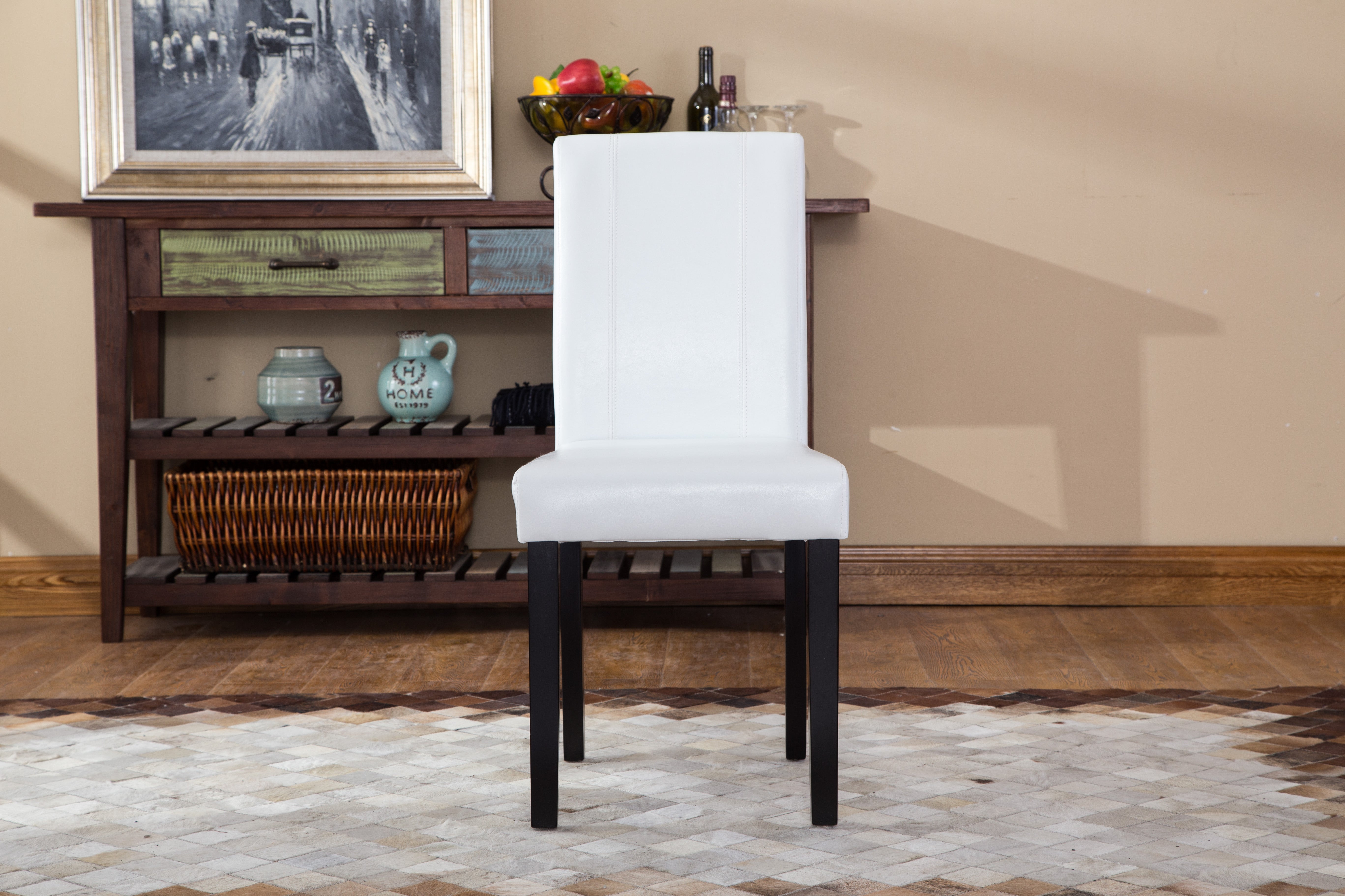 Roundhill Urban Style Solid Wood Leatherette Parson Dining Chairs, Set of 2 - Modern Kitchen & Dining Room Furniture for Home & Restaurant Use