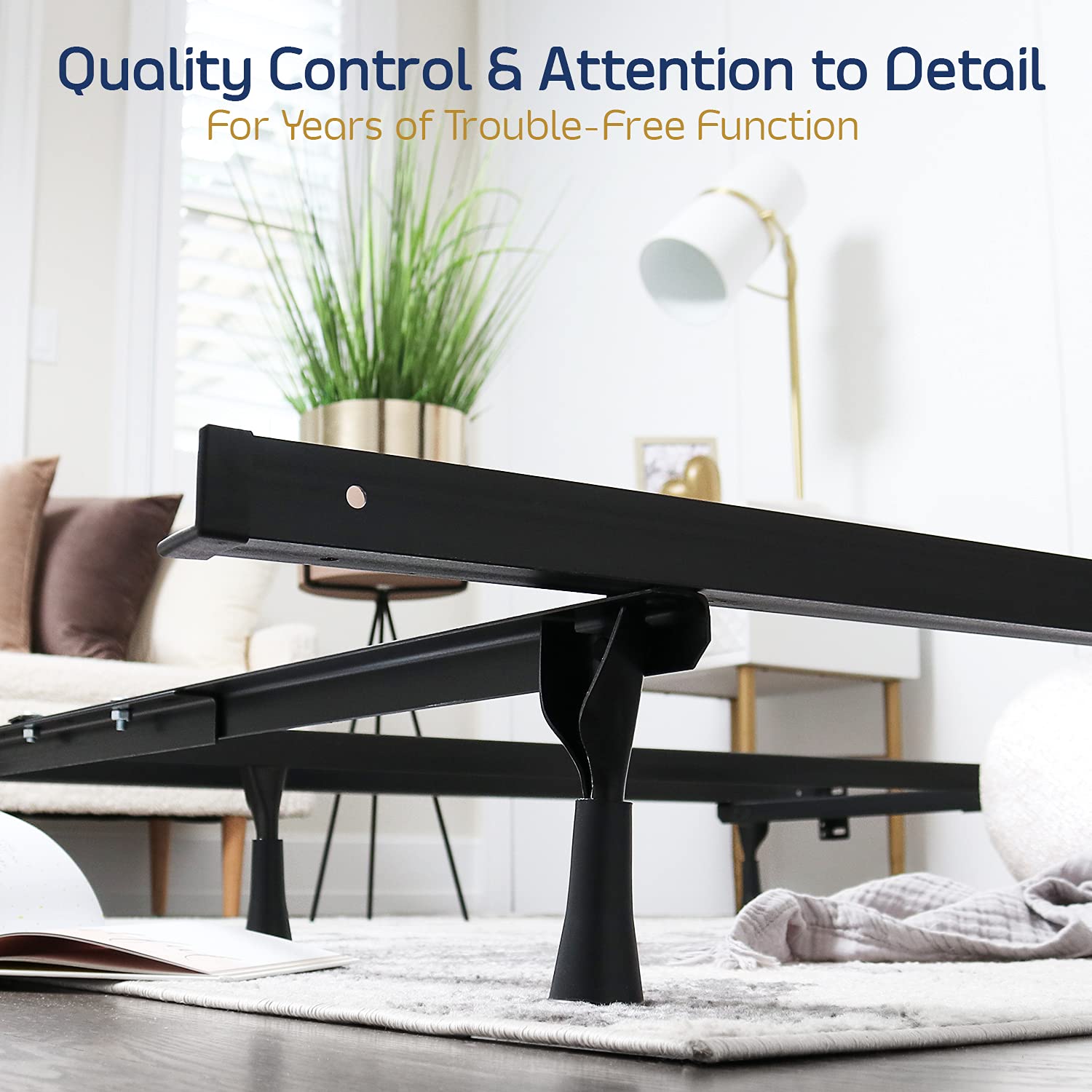 Clara Clark Adjustable Bed Rails - Heavy Duty Metal Bed Frame with Center Support Leg - 5.25