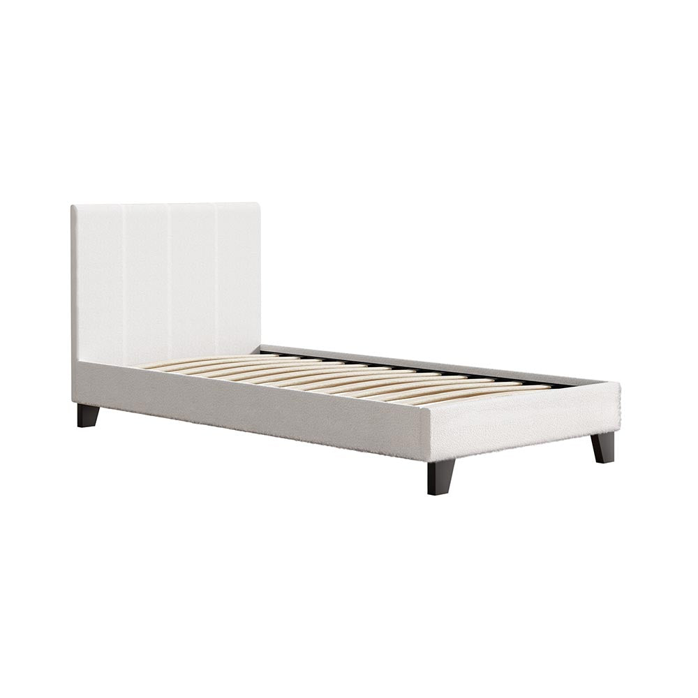 Coogee Single Bed Frame - Soft White Bouclé Fabric Platform Bed for Small Spaces | Perfect for Kids Rooms, Guest Bedrooms & Studio Apartments