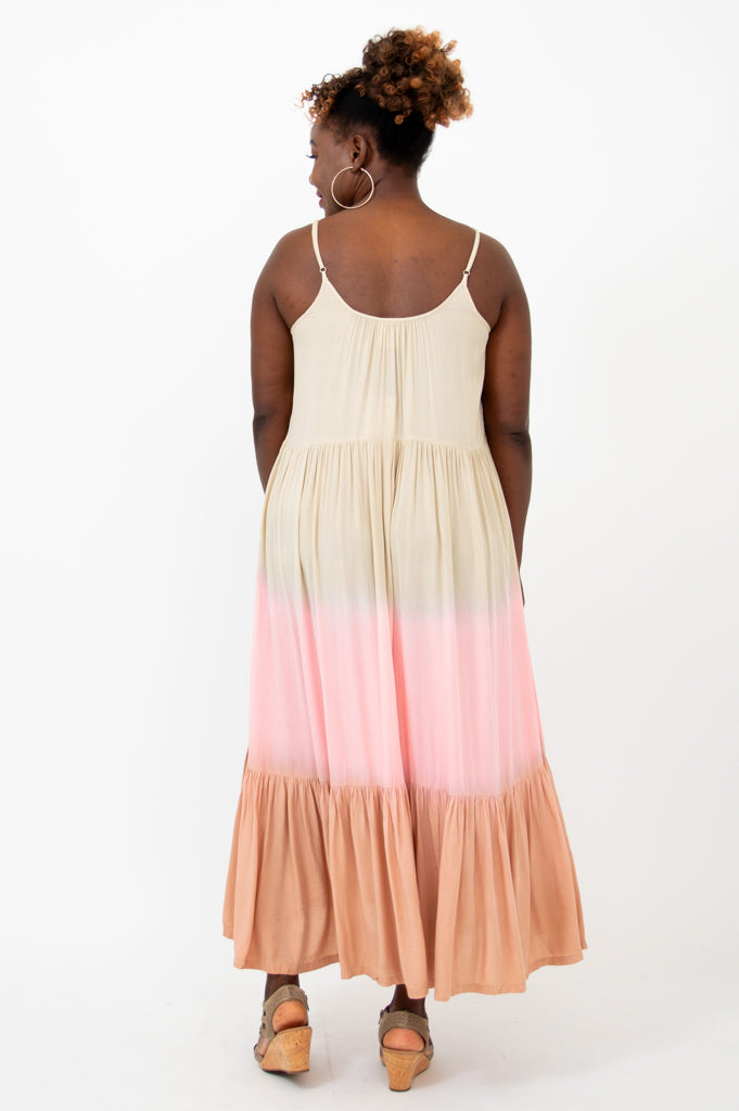 Boha Dress - Tan Dip Dye Maxi Dress for Women | Boho Chic Summer Beach Dress | Perfect for Vacations, Weddings & Outdoor Events