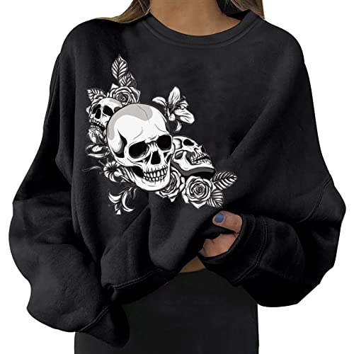 **Women's Halloween Sweatshirt - Casual Short Crewneck Pullover with Long Sleeve & Fun Print - Cozy Fall & Winter Outfit for Parties, Trick or Treating & Seasonal Comfort**