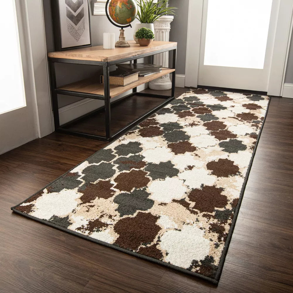 Modern Geometric Trellis Lattice Indoor Area Rug - Non-Slip Soft Living Room Carpet for Bedroom, Nursery, Dorm & Home Decor