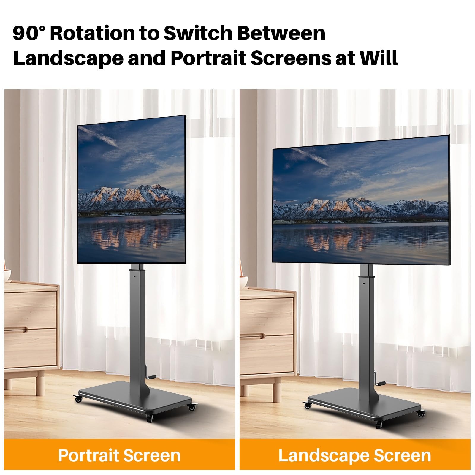 Adjustable Height Rolling TV Stand for 42-75 Inch TVs - Mobile TV Cart with 360° Rotation, Portrait/Landscape Mode, Wheels & 110lbs Capacity - Max VESA 600x500mm (XZSY-02) - Perfect for Living Rooms, Bedrooms & Home Theaters