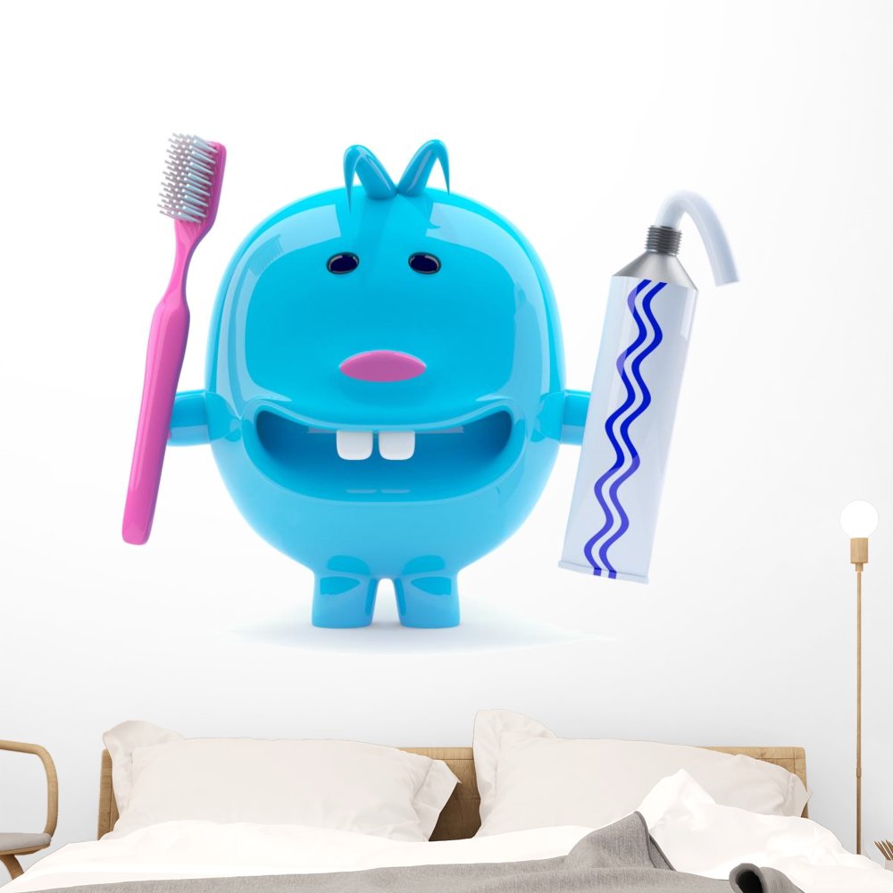 Wallmonkeys Little Alien Brushes Teeth Peel and Stick Wall Decal - 48x48 Inch Removable Business Graphics - Perfect for Kids' Rooms, Bathrooms & Play Areas (WM122761)