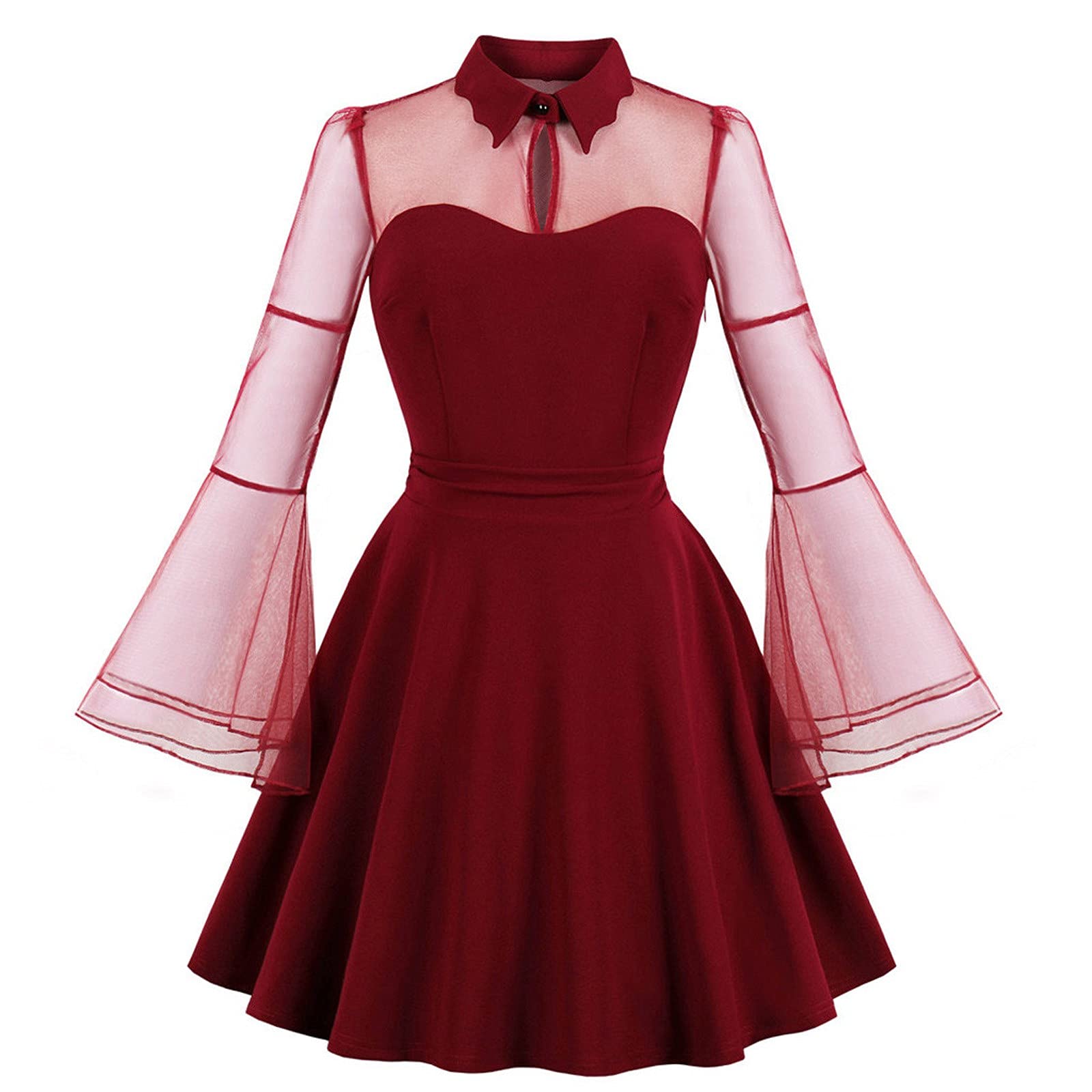 Vintage Gothic Dress for Women - Long Sleeve Solid Color Punk Rockabilly Swing Dress | Perfect for Night Out, Club Party, Halloween Costume & Retro Fashion Events