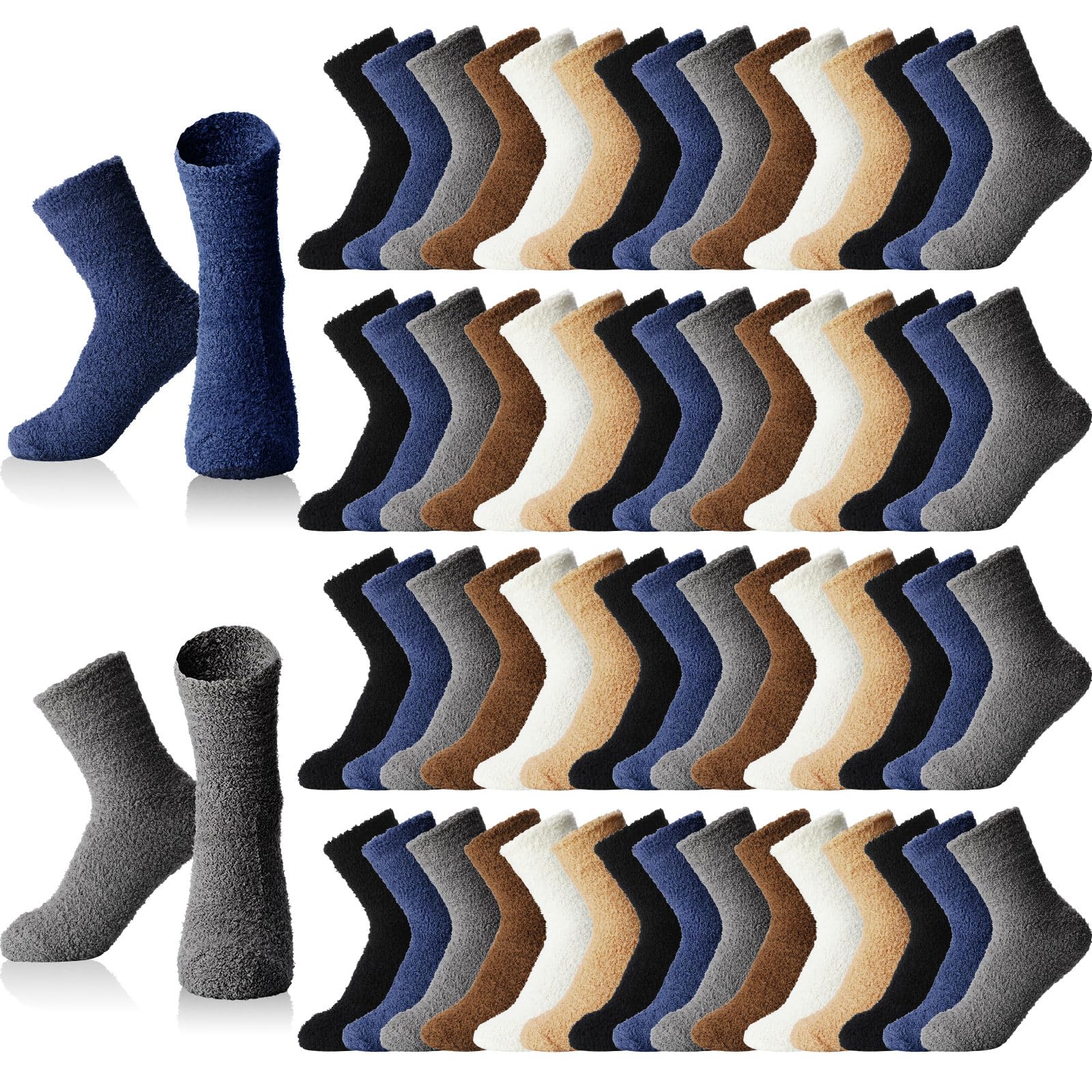 Handepo 60 Pairs Women's Fuzzy Socks Bulk Pack - Warm Winter Cozy Fluffy Crew Socks for Sleeping, Indoor & Christmas Gifts - Perfect for Home, Office & Holiday Gifting