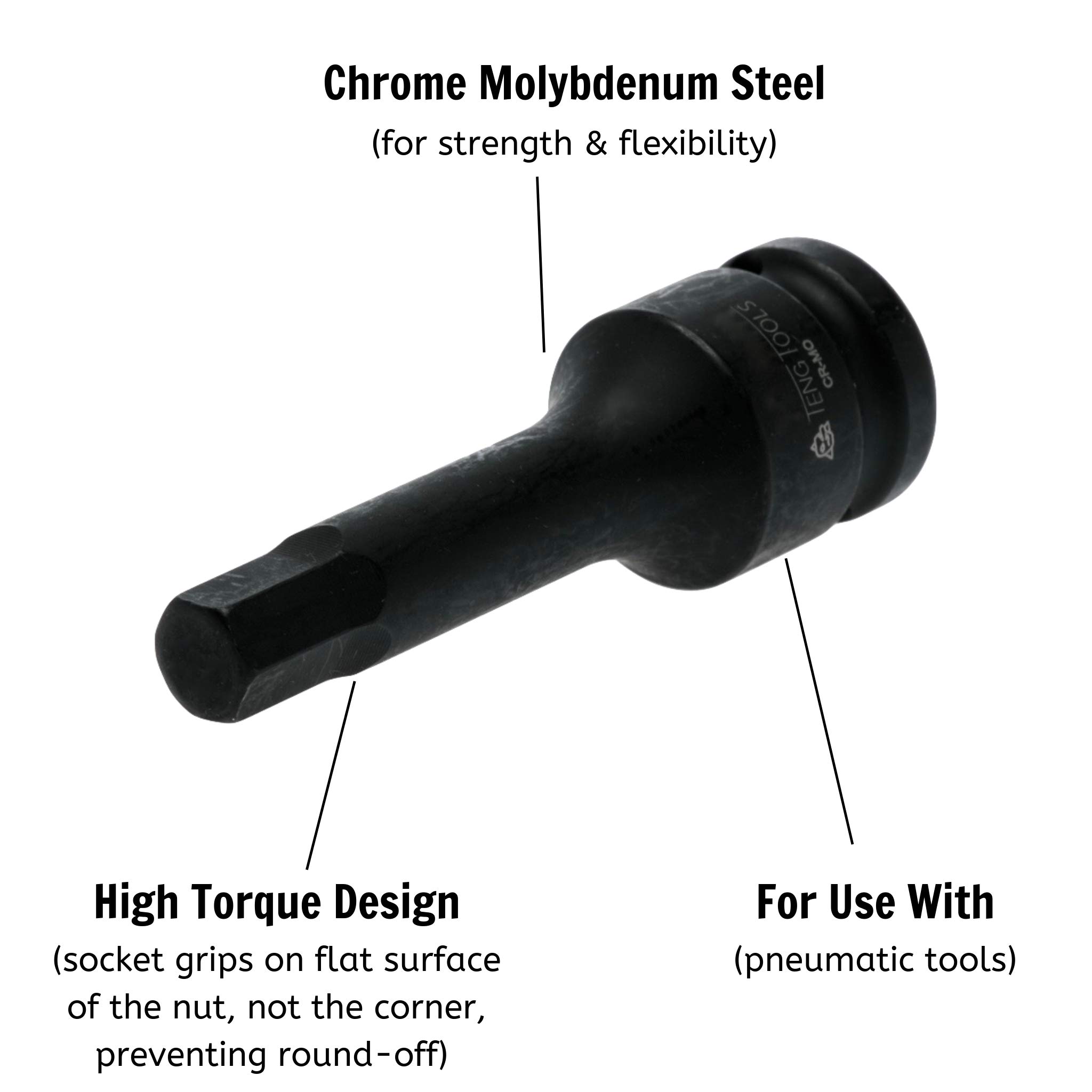 Teng Tools 10MM 1/2 Inch Drive Metric Hex Chrome Molybdenum Impact Socket - Professional Mechanic Hand Tool (921510-C) for Auto Repair & Industrial Maintenance