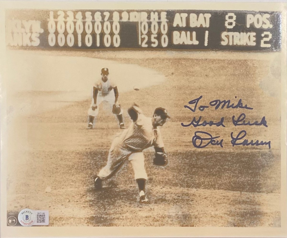 Don Larsen Autographed 8x10 New York Yankees Baseball Photo - BAS BH71168 - Perfect for Sports Memorabilia Collections & Yankees Fan Gifts