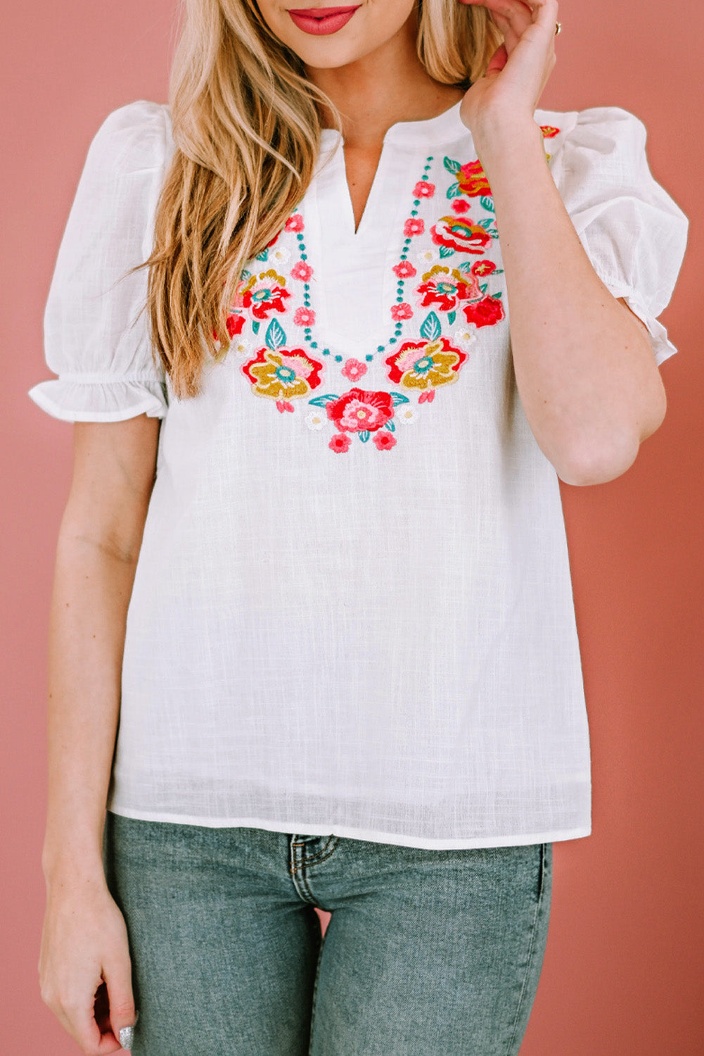 Floral Embroidered Vacation Top for Women - Lightweight Summer Blouse for Beach, Travel & Casual Outings