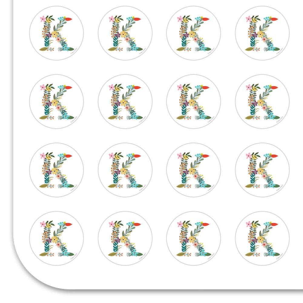Floral Monogram Letter K Stickers for Planner, Calendar, Scrapbooking & Crafting - Perfect for DIY Journals, Bullet Journals, and Stationery Decoration