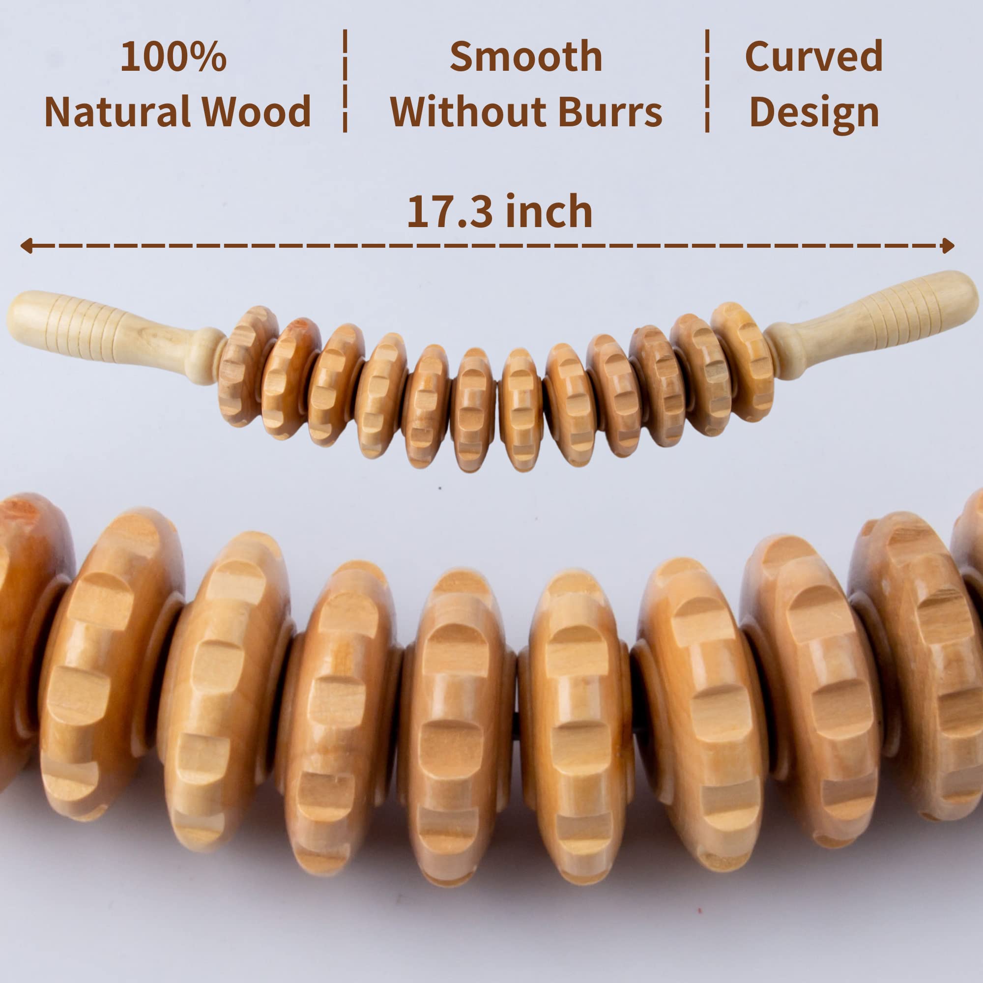 Mikako Curved Wood Therapy Massage Roller for Waist & Thigh - Body Shaping, Lymphatic Drainage, Cellulite Reduction & Muscle Relief - Perfect for Home Spa, Post-Workout Recovery & Self-Care Routine