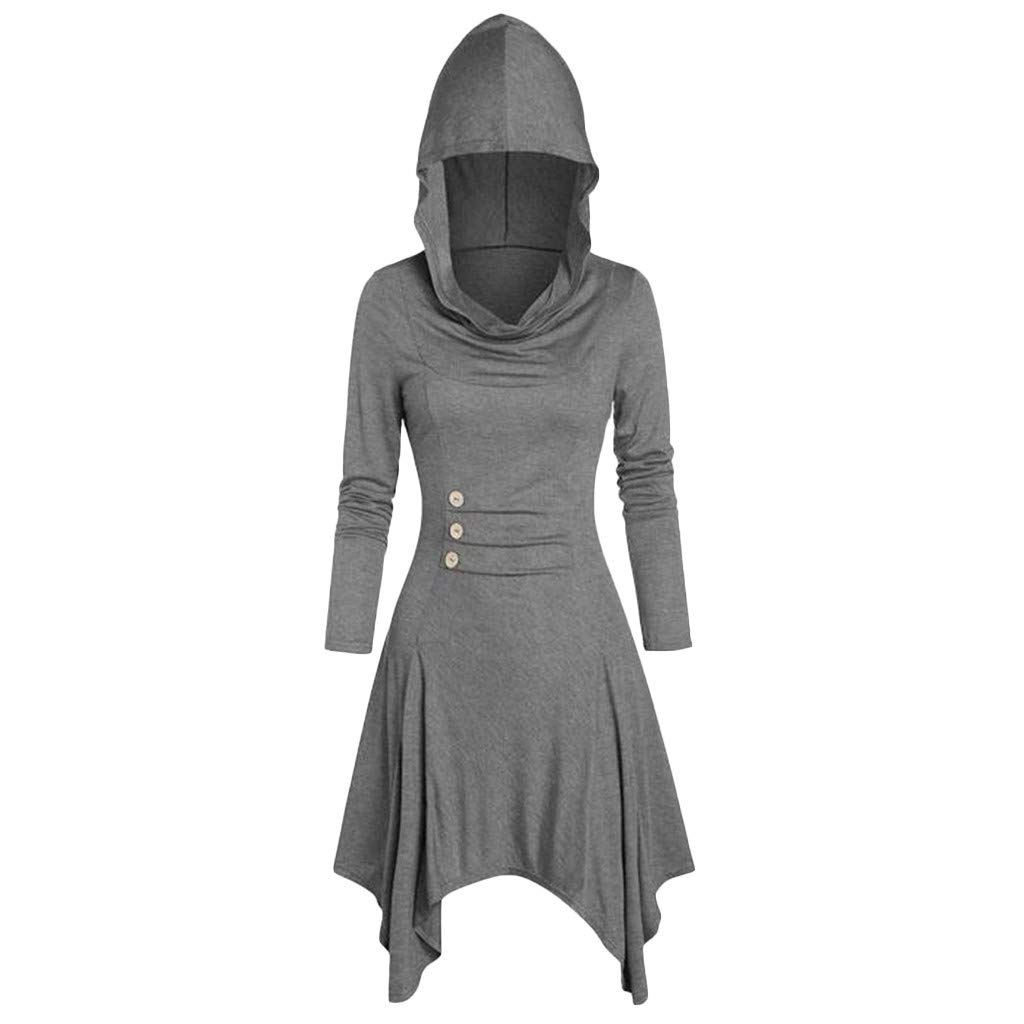 PAPIYON Women's Long Sleeve Hoodie Dress - Ruched Solid Slim Wrap Midi Dress with Irregular Hem | Flowy & Comfortable | Perfect for Halloween Costume, Casual Wear, Date Night and Fall Fashion