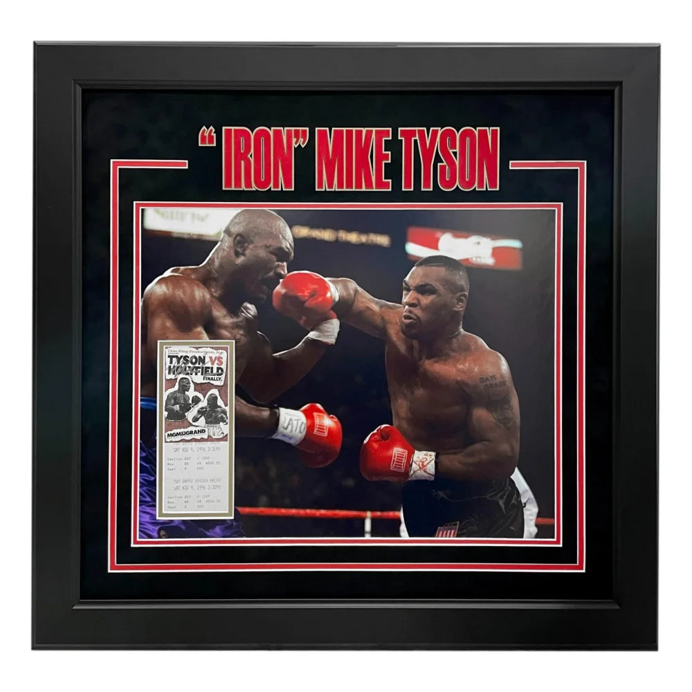 Mike Tyson vs. Evander Holyfield Signed Authentic Boxing Match Ticket - Framed 16x20 Photo with JSA COA - Perfect for Boxing Memorabilia Collectors and Man Cave Decor