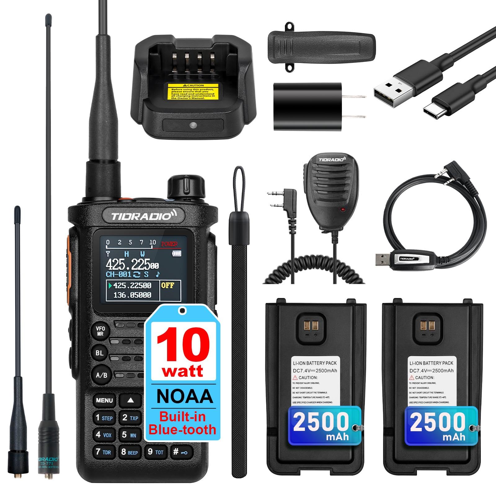 TIDRADIO TD-H8 (2nd Gen) 10W High Power Dual Band Ham Radio - Long Range Two-Way Walkie Talkie with 2 Batteries, Speaker Mic & USB-C Charger - Ideal for Outdoor Adventures, Emergency Communication and Group Activities