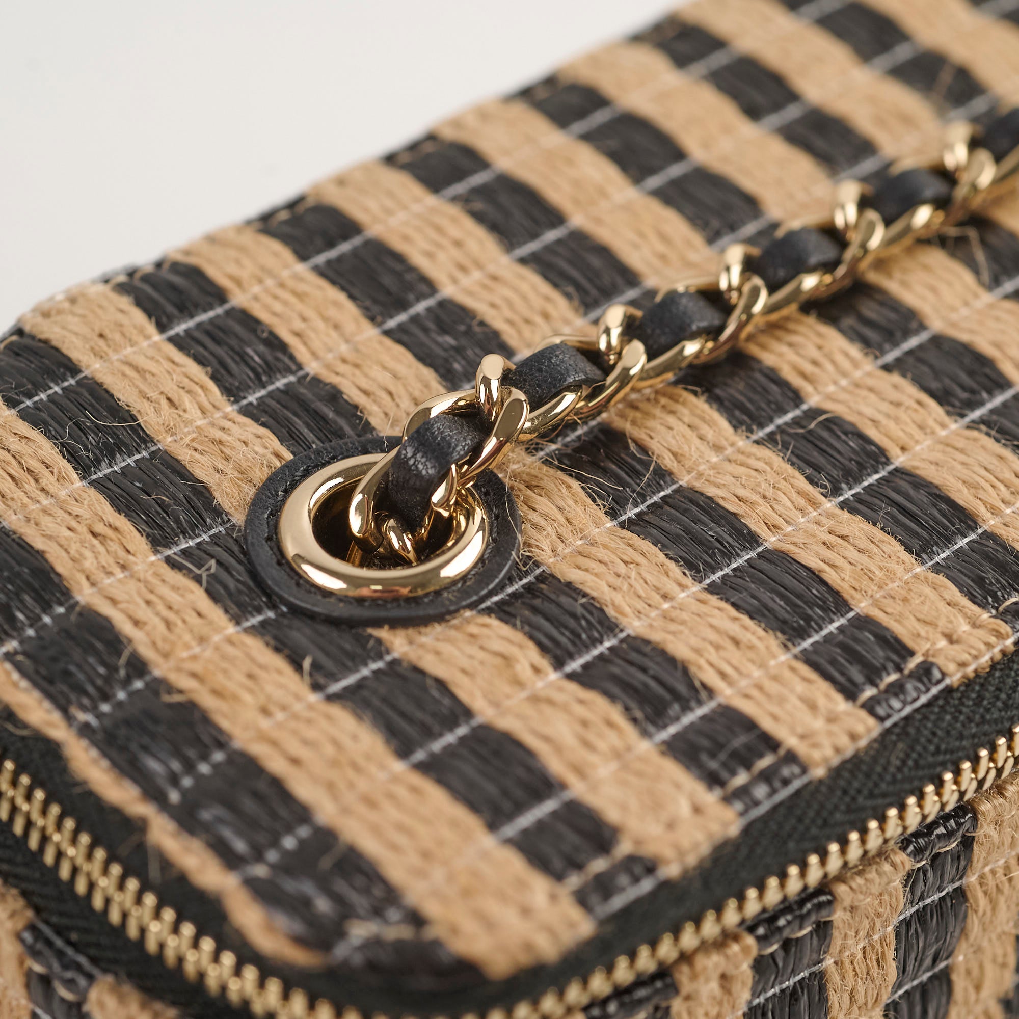 Chanel Raffia Stripe Vanity Case 30 Series - Luxury Woven Straw Cosmetic Bag for Women | Perfect for Travel, Beach & Everyday Use