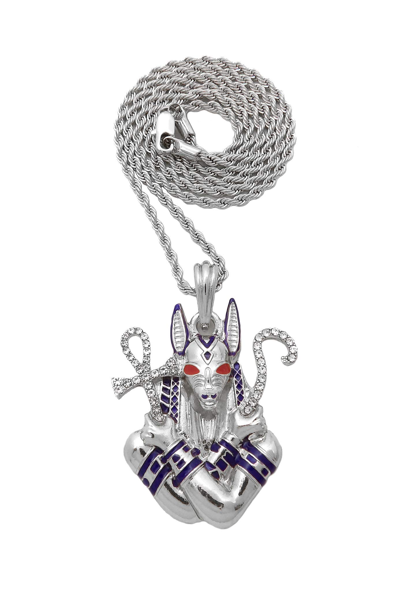 18K White Gold Iced Egyptian Anubis Pendant with 18