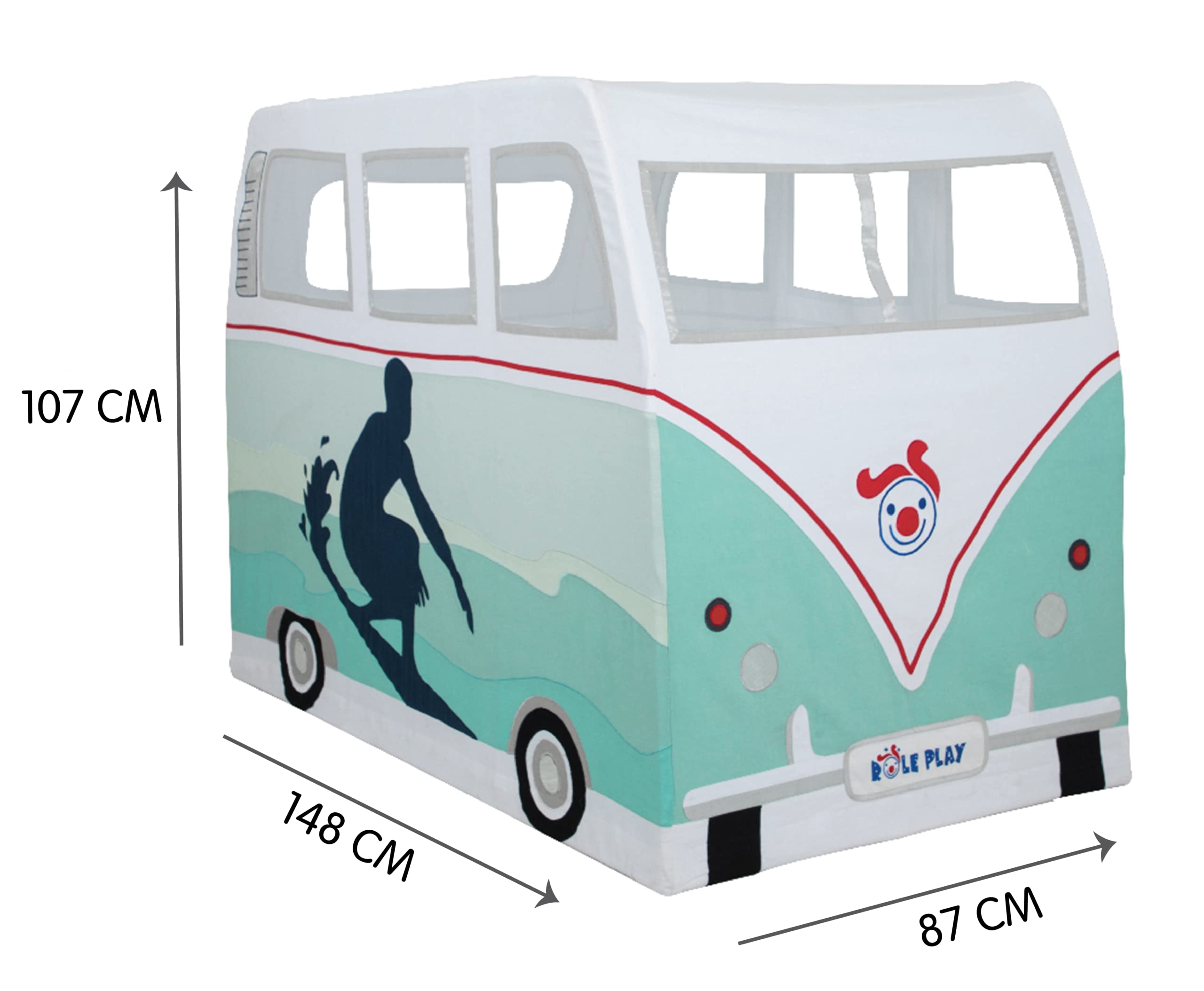 Premium Kids' Surfing Camper Playhouse Tent - 100% Cotton Canvas Indoor/Outdoor Play Set with Durable Steel Frame | Encourages Imagination & Creativity for Ages 3+ | Perfect for Backyard Adventures, Beach Trips & Pretend Play